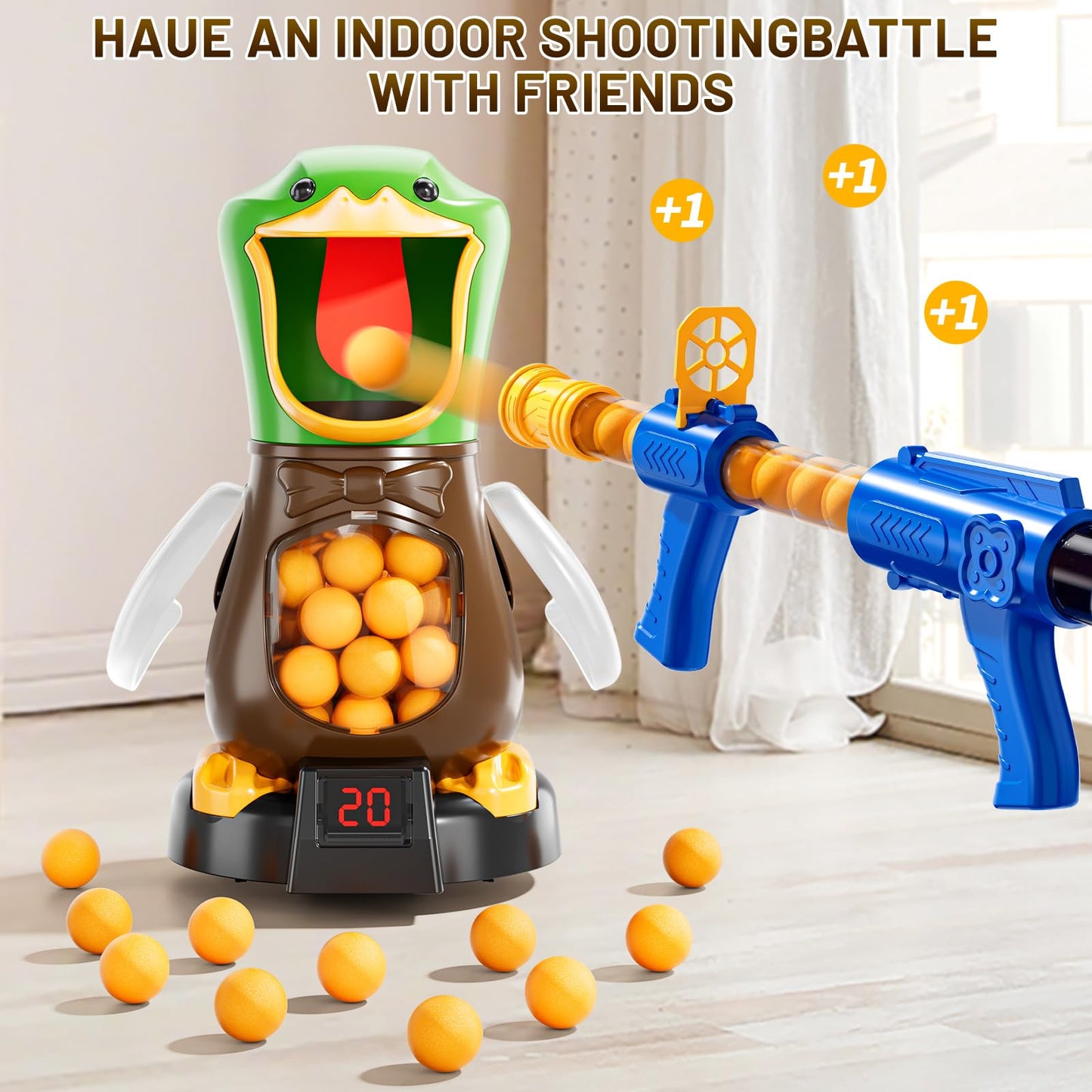 NIPLOOOW Duck Shooting Toy for Kids 3-8 — Movable Target, LCD Score, Air Pump Launcher