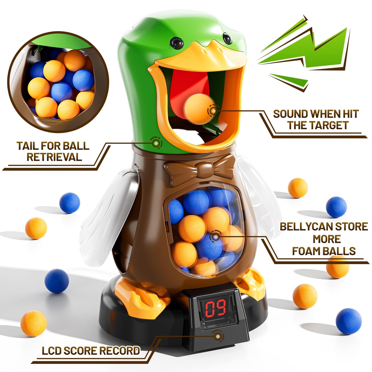 NIPLOOOW Duck Shooting Toy for Kids 3-8 – Movable Target Game with 2 Air Pump Launchers, LCD Score & 48 Foam Balls