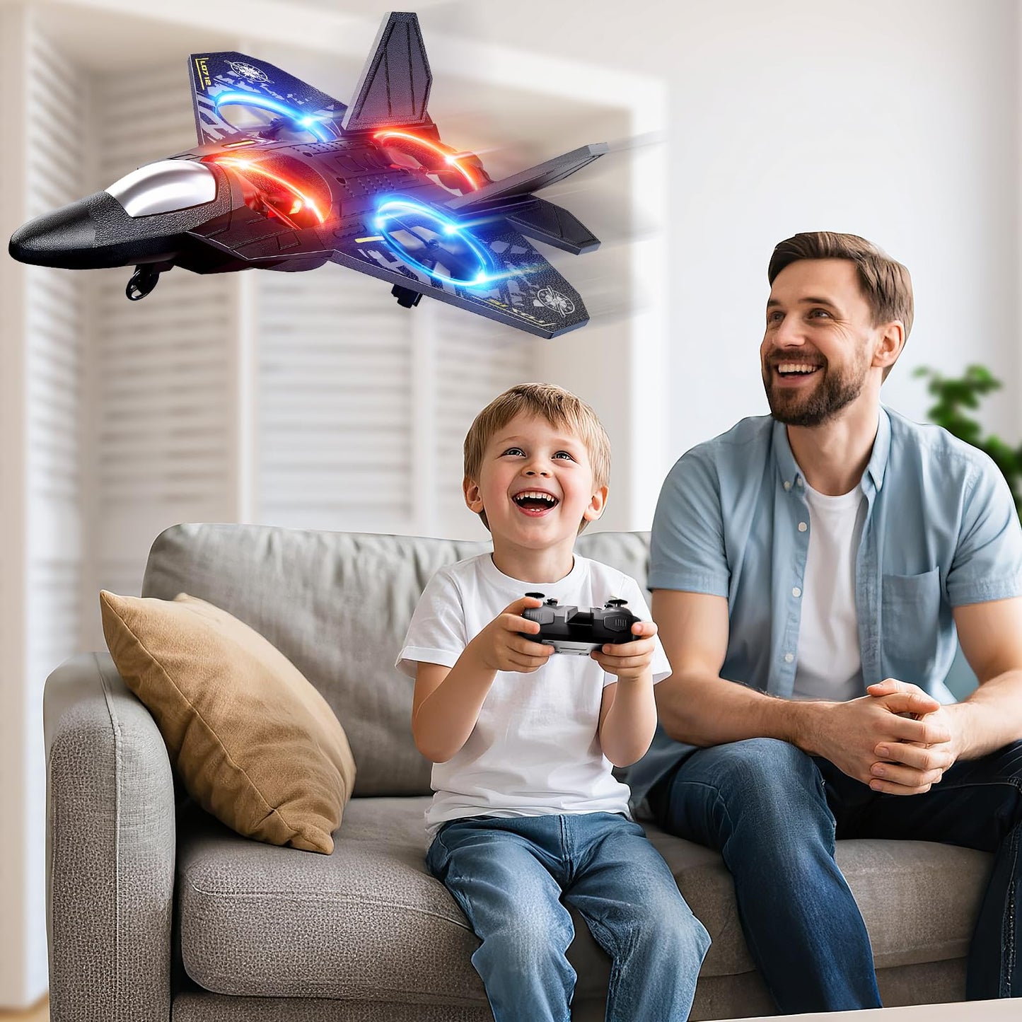 NIPLOOOW Foam RC Airplane for Kids 6-12 — 360° Flip Fighter Jet with Lights & Gravity Sensing