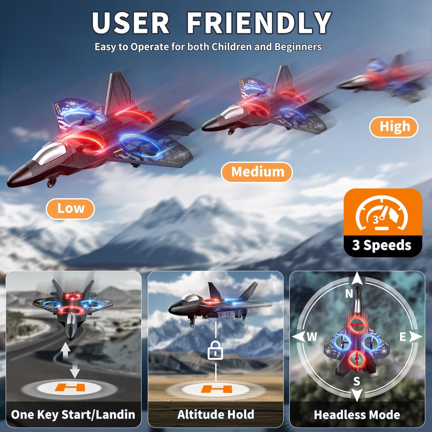 NIPLOOOW Foam RC Airplane for Kids 6-12 — 360° Flip Fighter Jet with Lights & Gravity Sensing