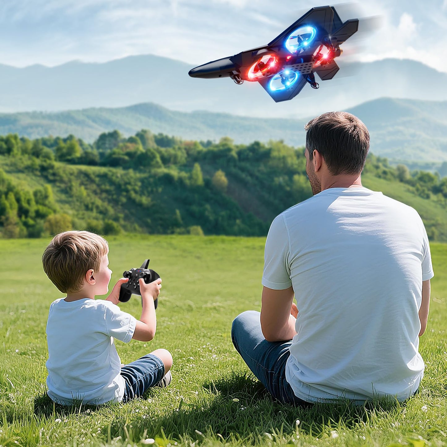 NIPLOOOW Foam RC Plane for Kids – 360° Flip, Gravity Sensing, LED Lights