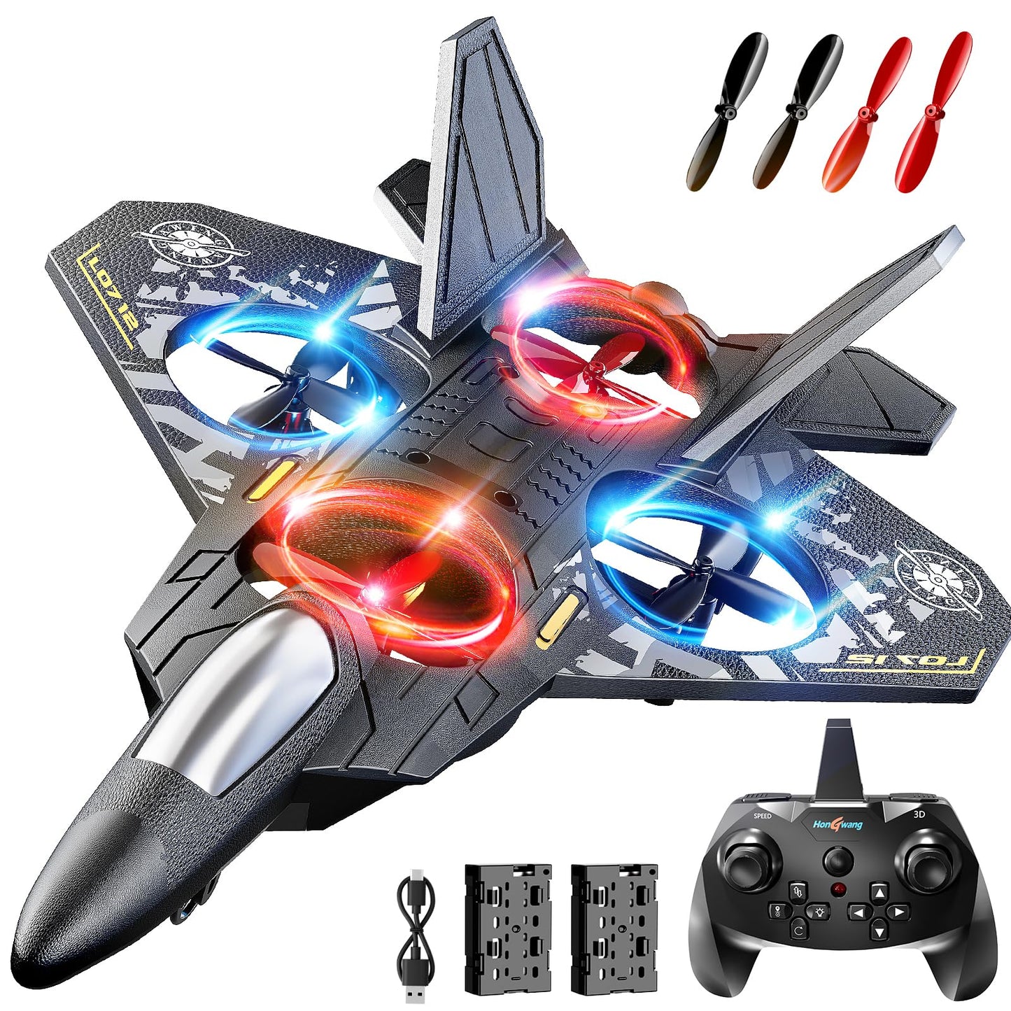NIPLOOOW Foam RC Airplane for Kids 6-12 — 360° Flip Fighter Jet with Lights & Gravity Sensing
