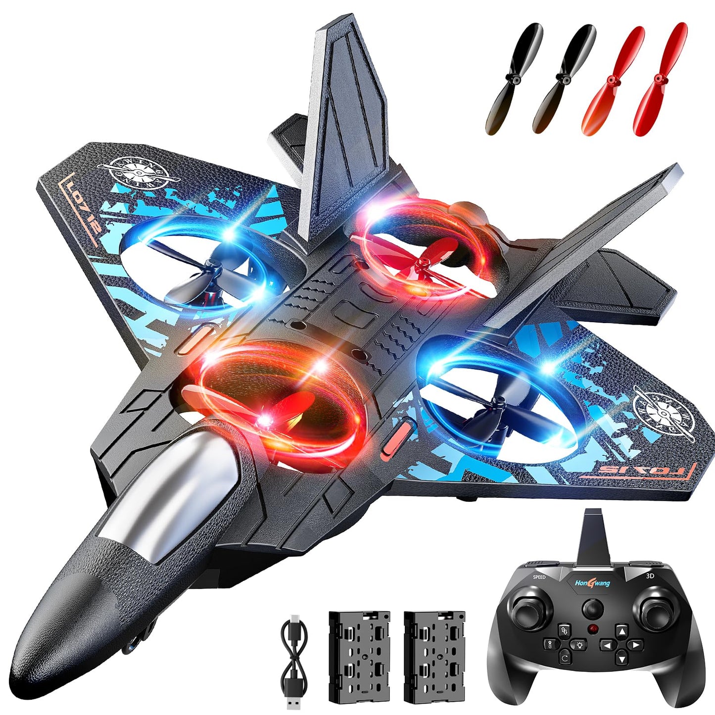 NIPLOOOW Foam RC Plane for Kids – 360° Flip, Gravity Sensing, LED Lights