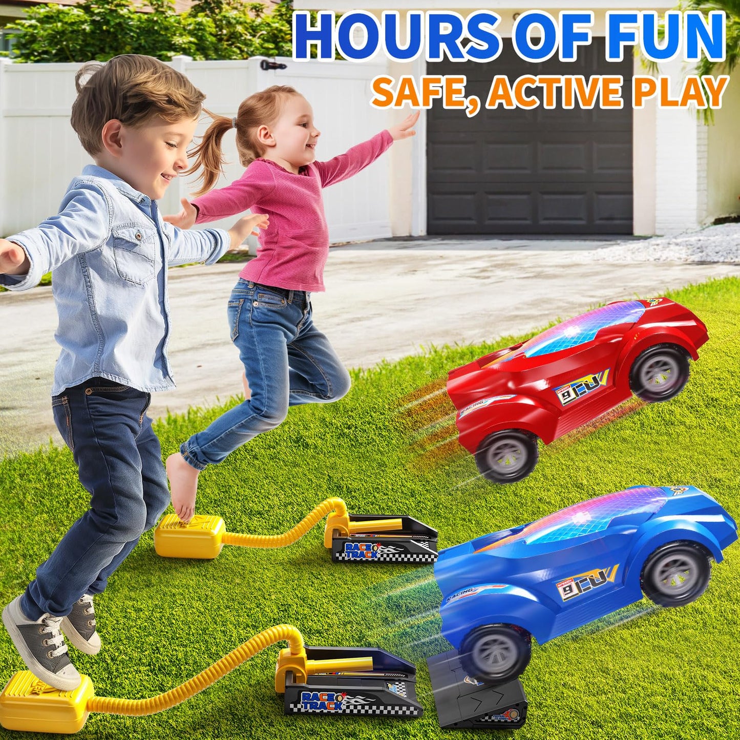 NIPLOOOW Rocket Toy Car Launcher — 2 Cars, 6 Foam Rockets, Outdoor Fun