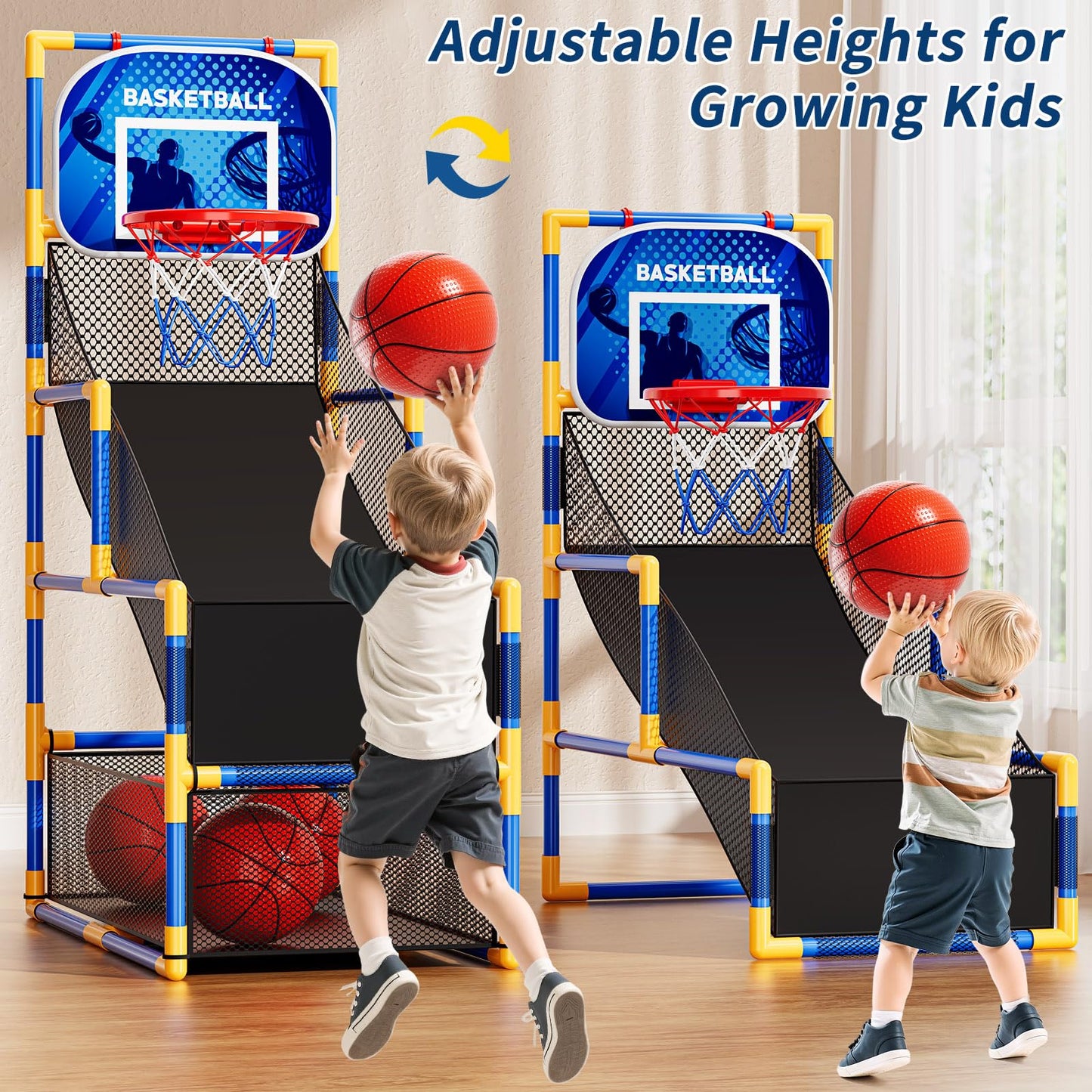 NIPLOOOW Arcade Basketball Game Set for Kids 3-12 | Indoor/Outdoor Hoop with 4 Balls & Pump