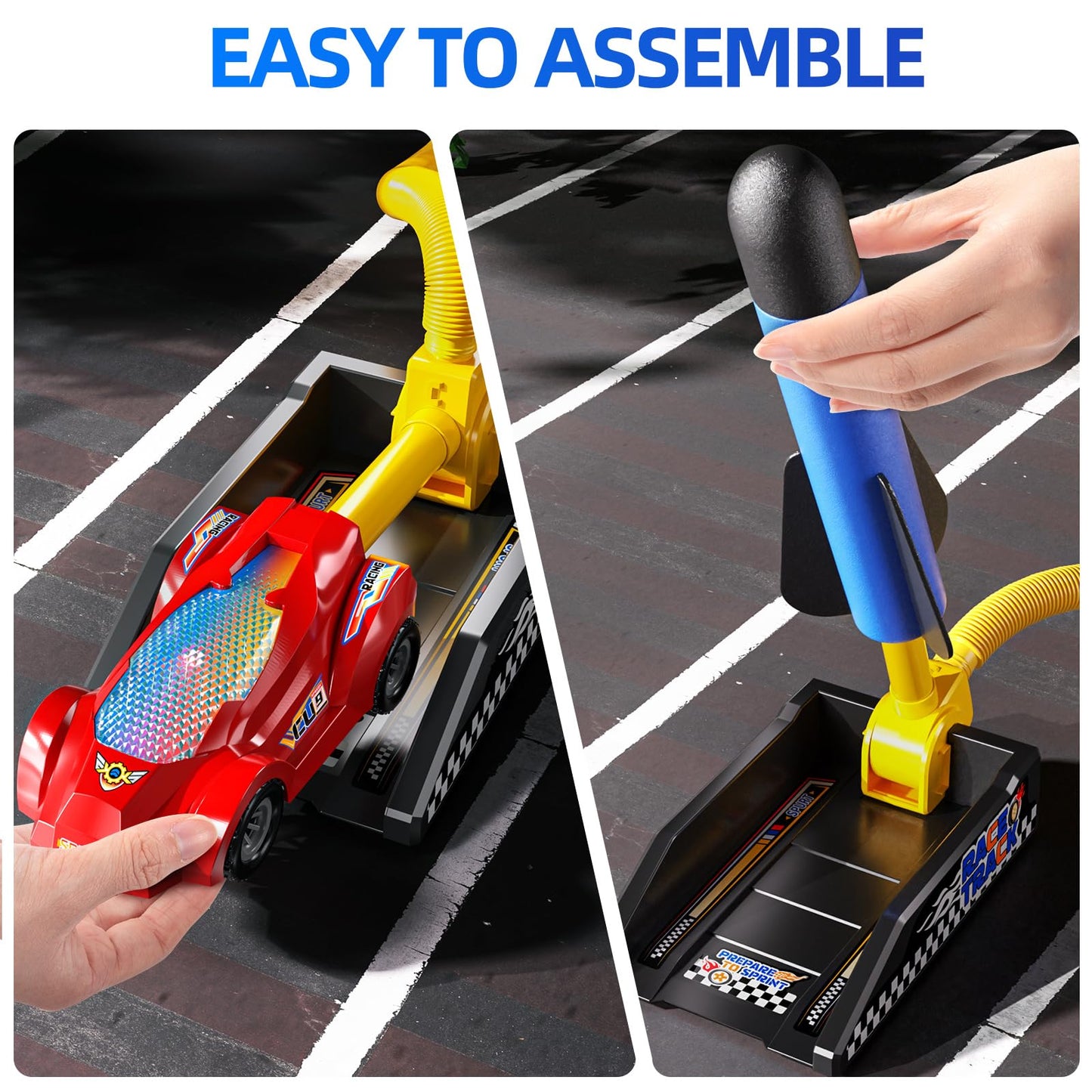 NIPLOOOW Rocket Toy Car Launcher — 2 Cars, 6 Foam Rockets, Outdoor Fun