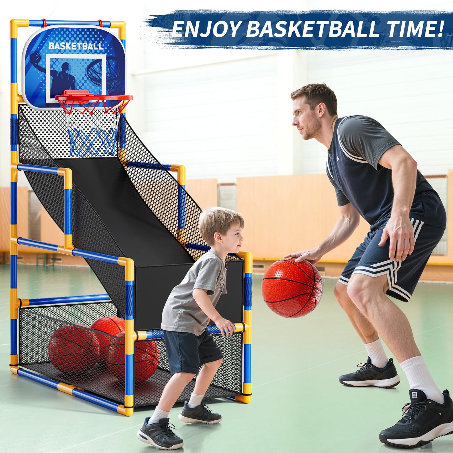 NIPLOOOW Arcade Basketball Game Set for Kids 3-12 | Indoor/Outdoor Hoop with 4 Balls & Pump