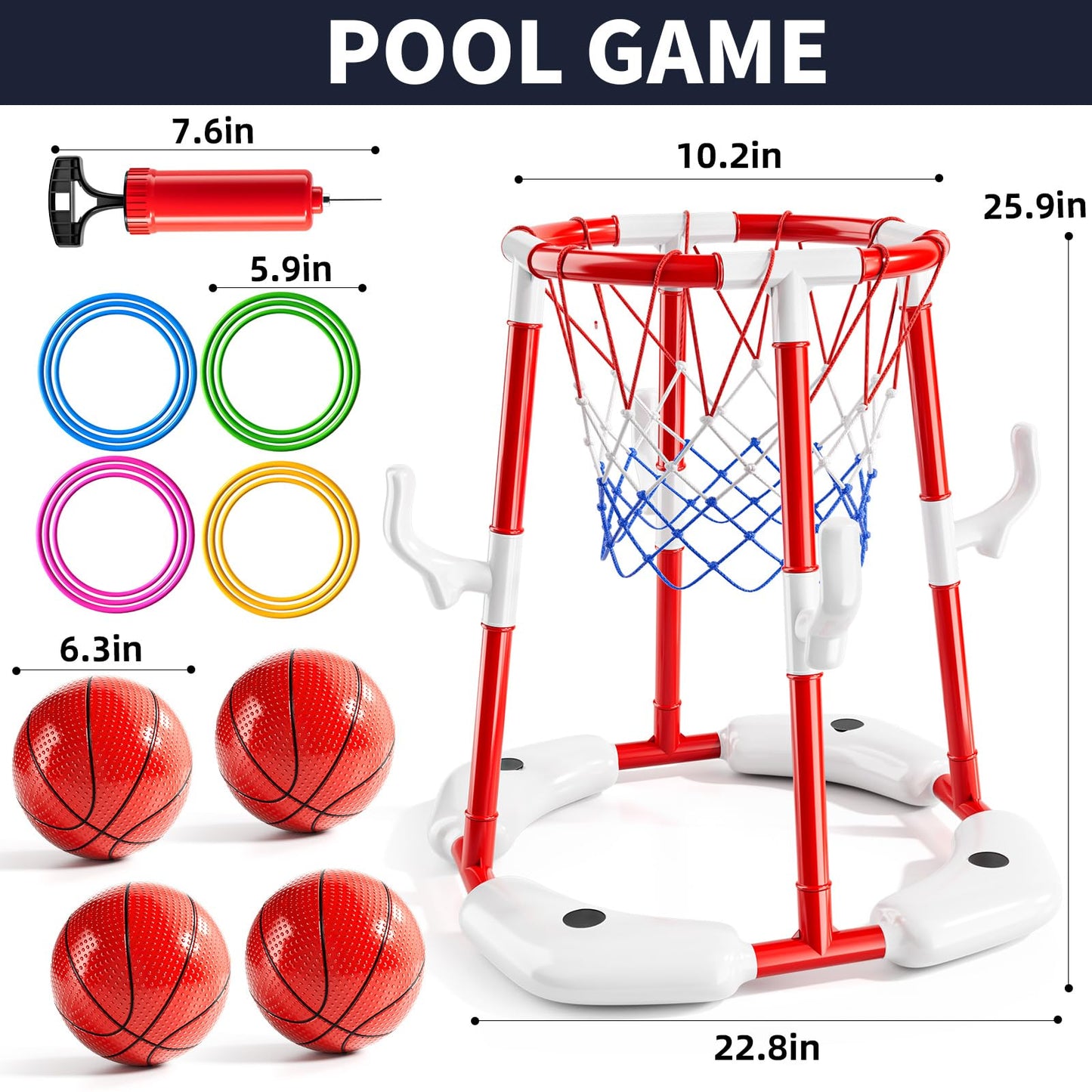 NIPLOOOW Pool Basketball Hoop – 2-in-1 Floating Ring Game with 4 Balls & Pump