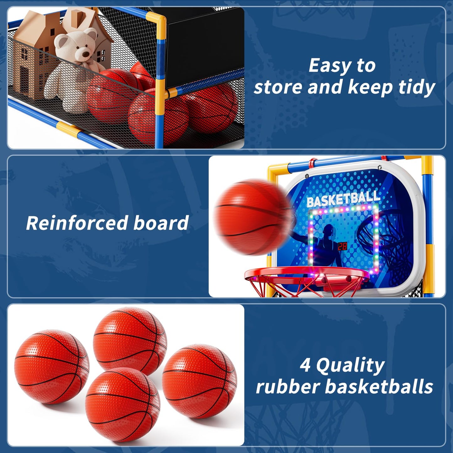 NIPLOOOW Arcade Basketball Game Set for Kids 3-12 | Adjustable Hoop, 4 Balls & Pump