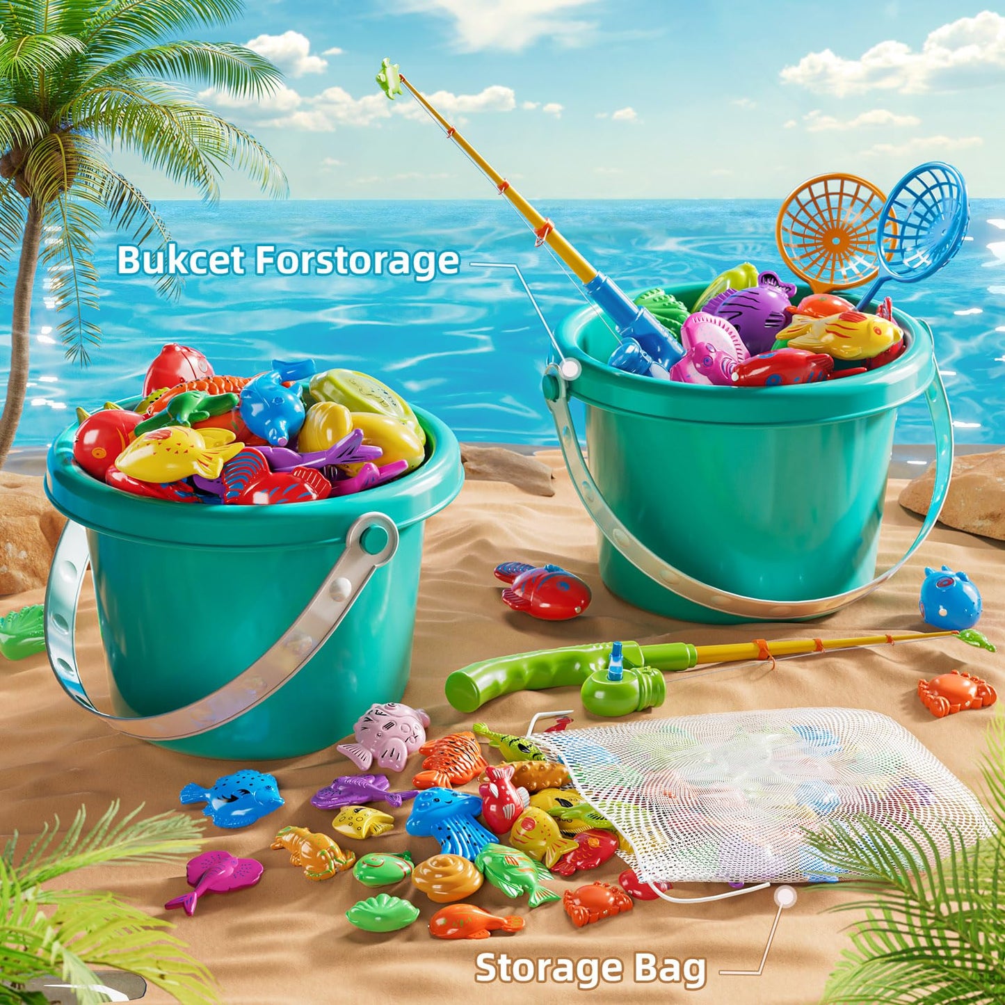 NIPLOOOW Pool Fishing Toys Games – Magnetic Fishing Set for Kids Aged 3-8