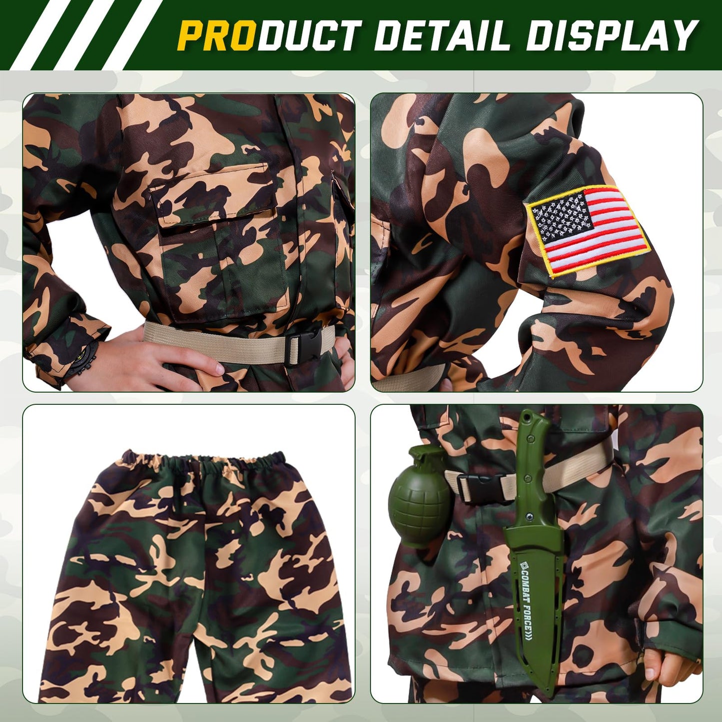 NIPLOOOW Kids Army Costume for Boys – Soldier Dress-Up Set with Accessories