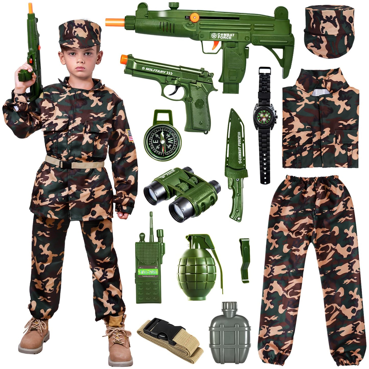 NIPLOOOW Kids Army Costume for Boys – Soldier Dress-Up Set with Accessories