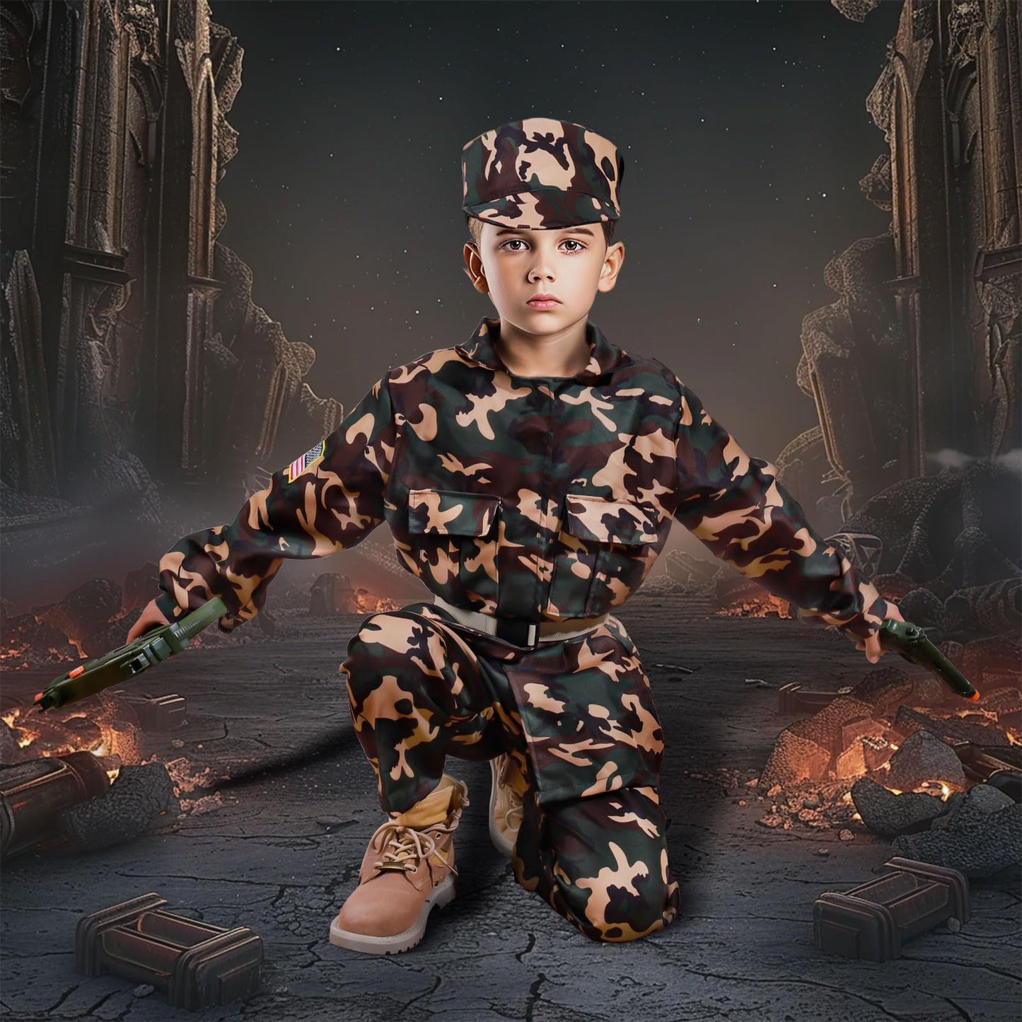 NIPLOOOW Kids Army Costume for Boys – Soldier Dress-Up Set with Accessories