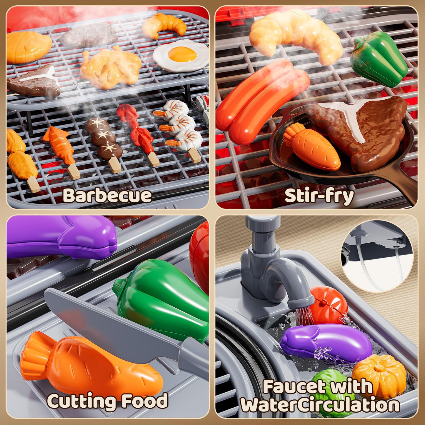 NIPLOOOW Kids 2-Layer BBQ Grill Playset – Smoke, Sound & Lights