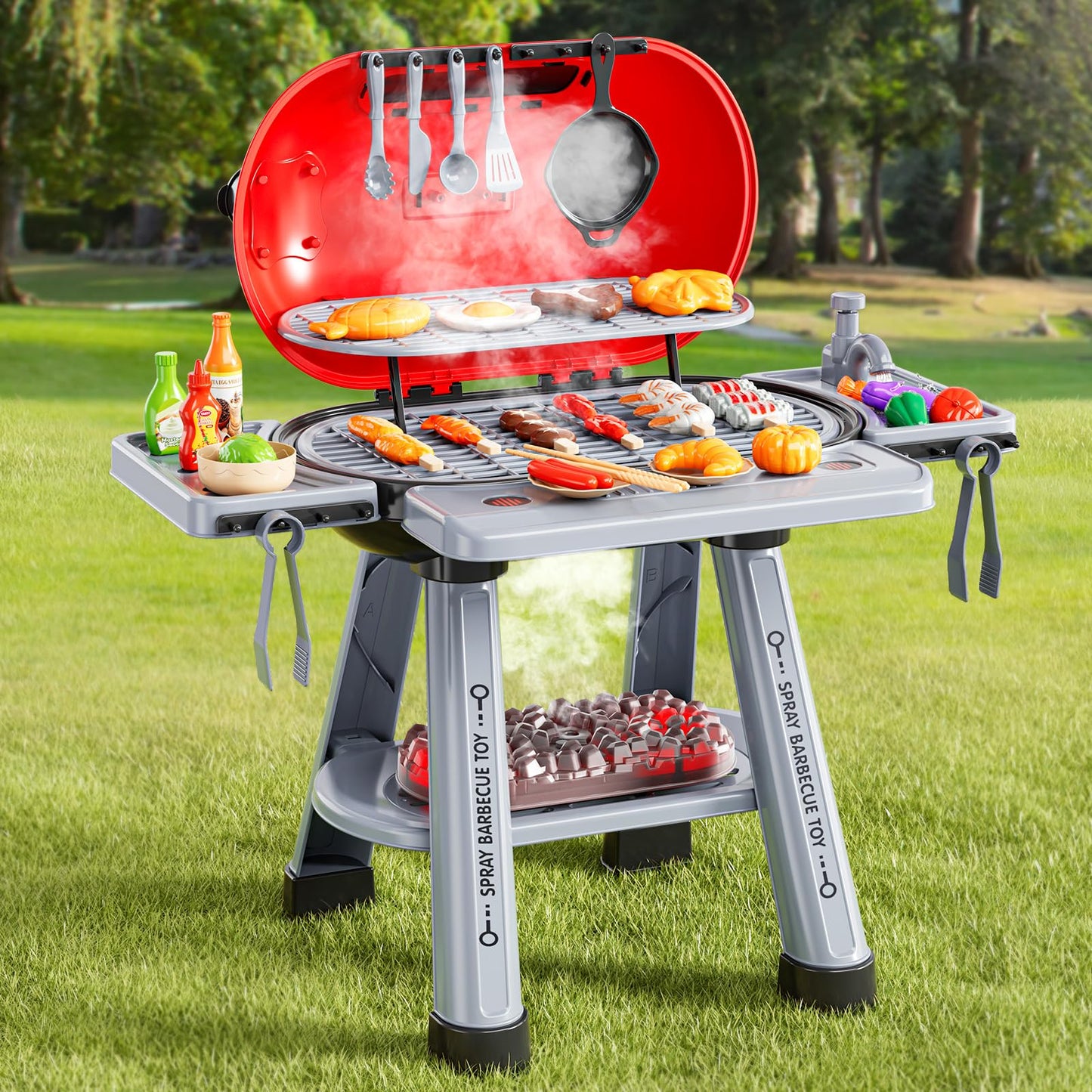 NIPLOOOW Kids 2-Layer BBQ Grill Playset – Smoke, Sound & Lights