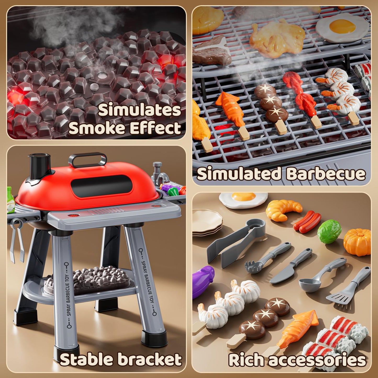 NIPLOOOW Kids 2-Layer BBQ Grill Playset – Smoke, Sound & Lights