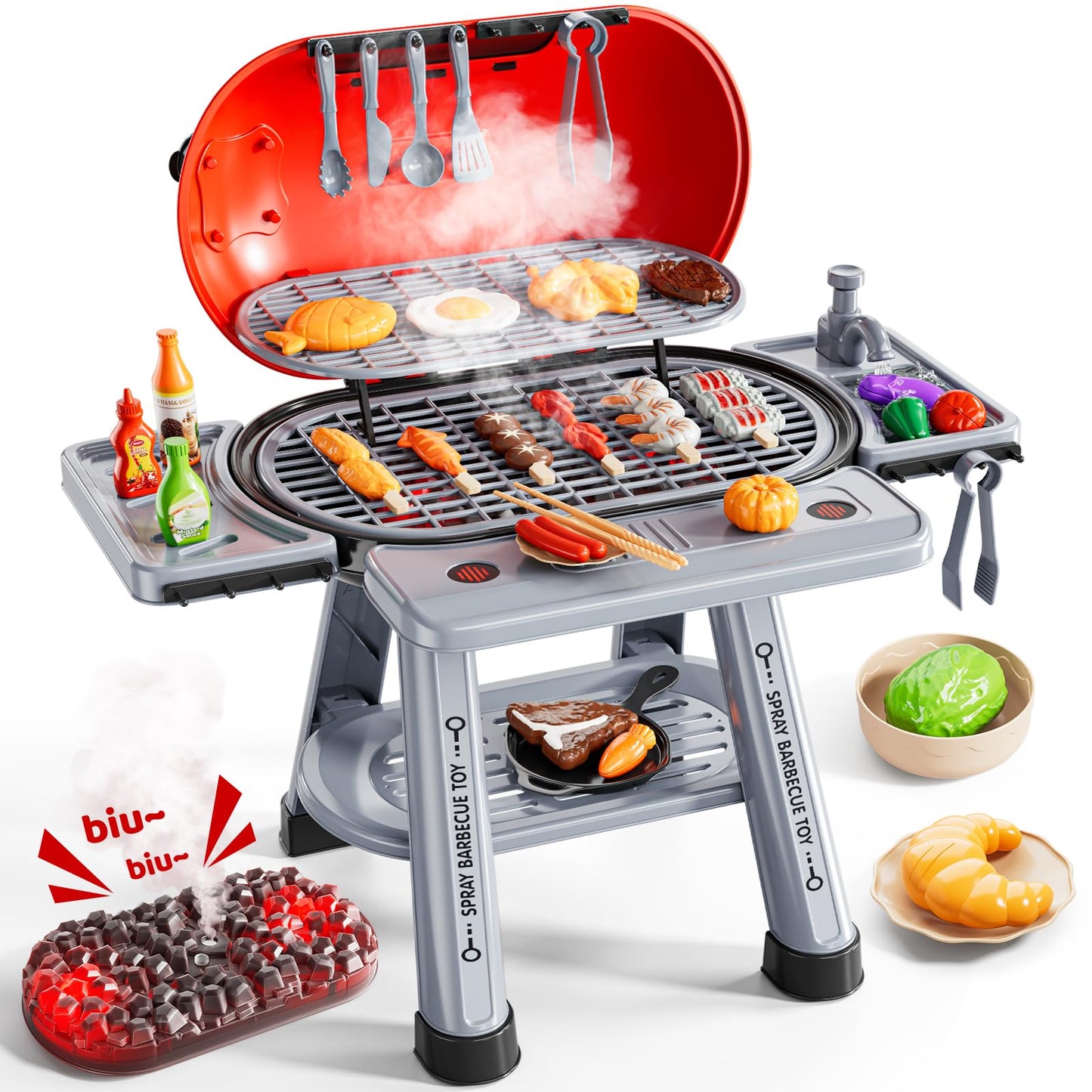 NIPLOOOW Kids 2-Layer BBQ Grill Playset – Smoke, Sound & Lights