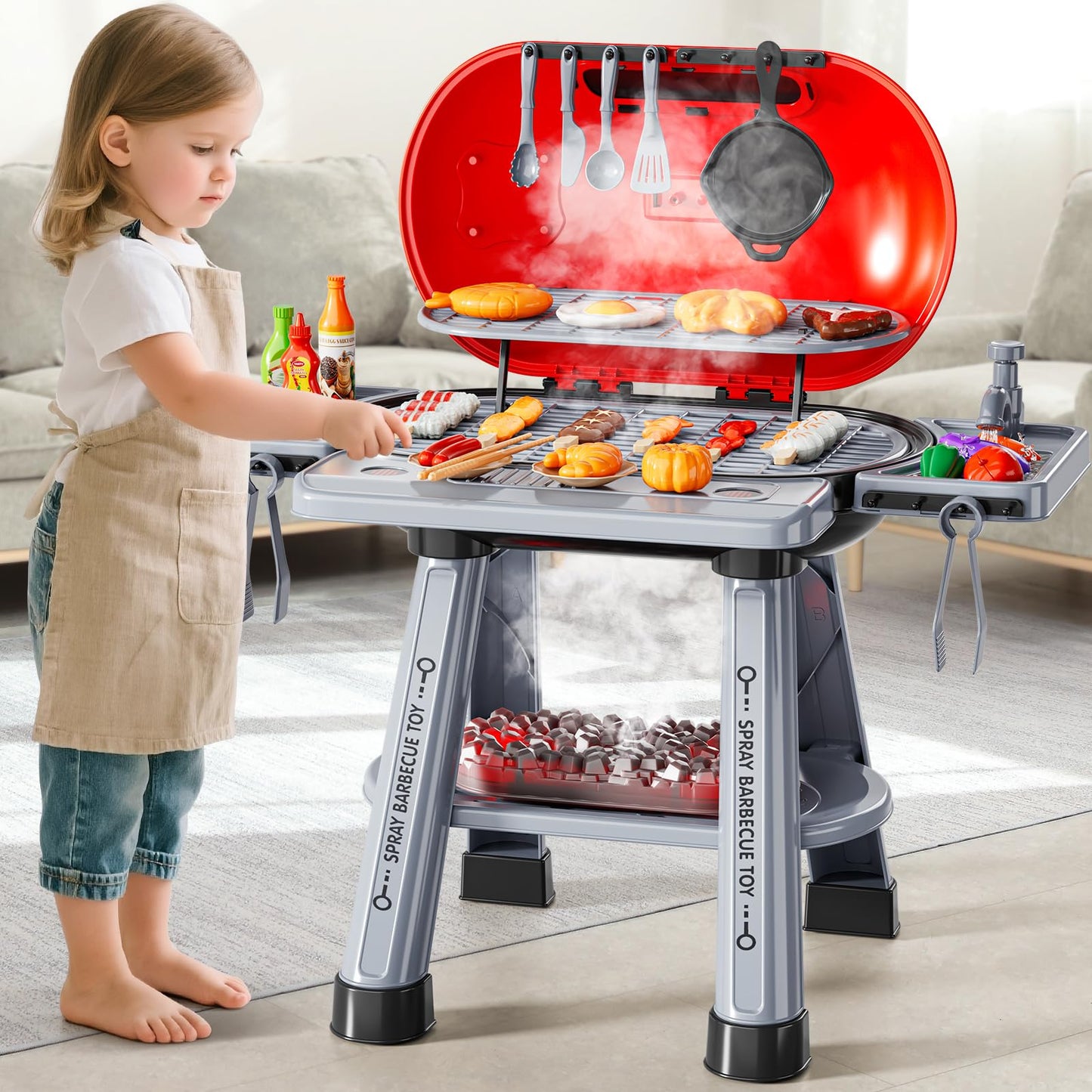 NIPLOOOW Kids 2-Layer BBQ Grill Playset – Smoke, Sound & Lights