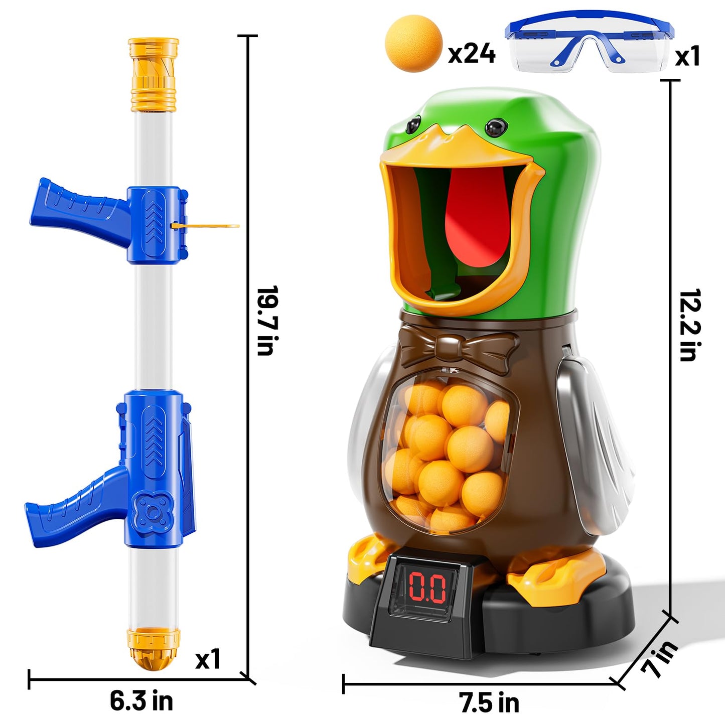 NIPLOOOW Duck Shooting Toy for Kids 3-8 — Movable Target, LCD Score, Air Pump Launcher