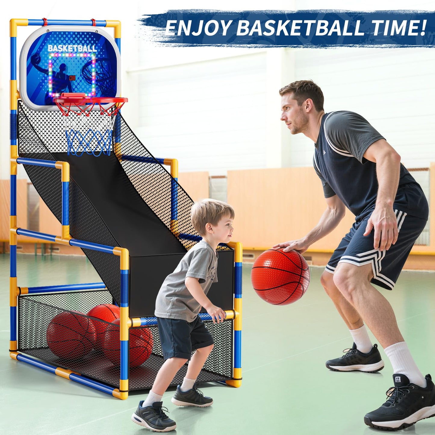 NIPLOOOW Arcade Basketball Game Set for Kids 3-12 | Adjustable Hoop, 4 Balls & Pump