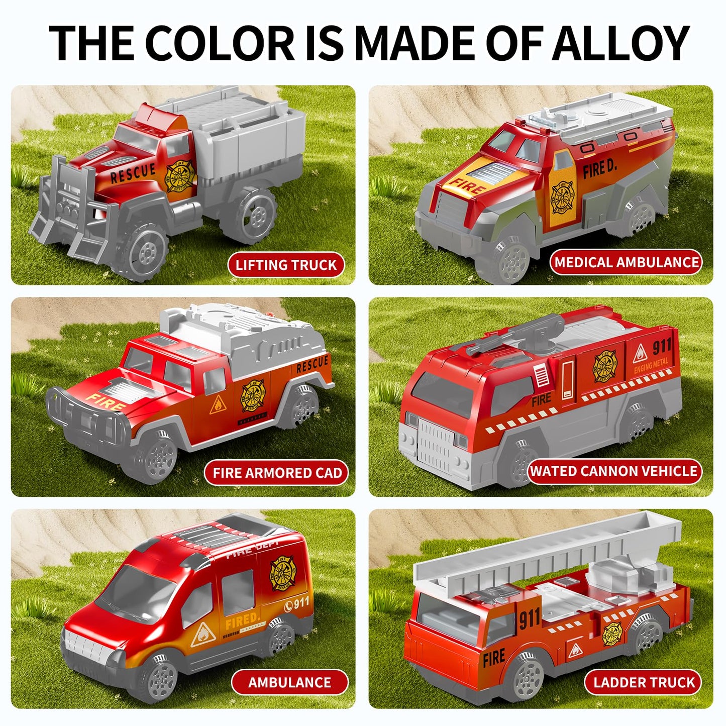 NIPLOOOW Fire Trucks Toy Set with Play Mat – Realistic Carrier Truck & 7 Vehicles for Kids 3-9
