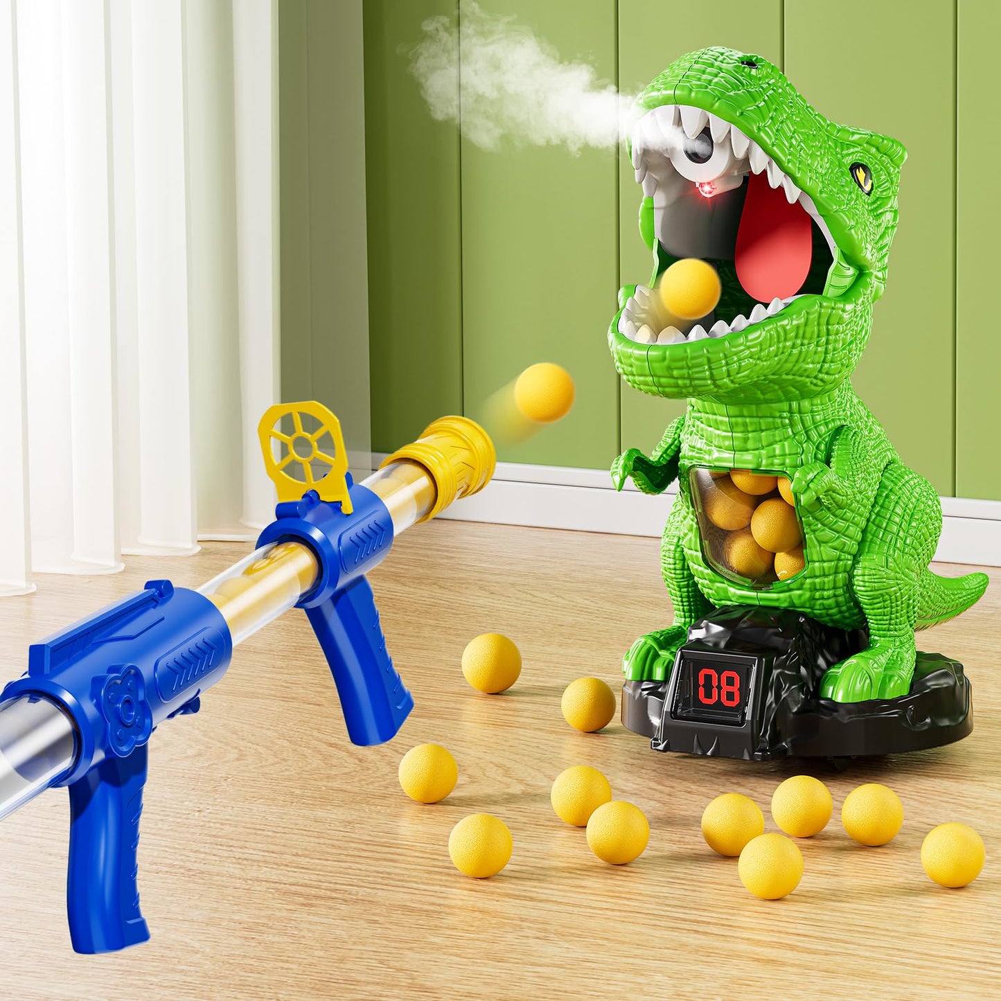 NIPLOOOW Moveable Dinosaur Shooting Toy for Kids 3-8 | Interactive Foam Ball Launcher