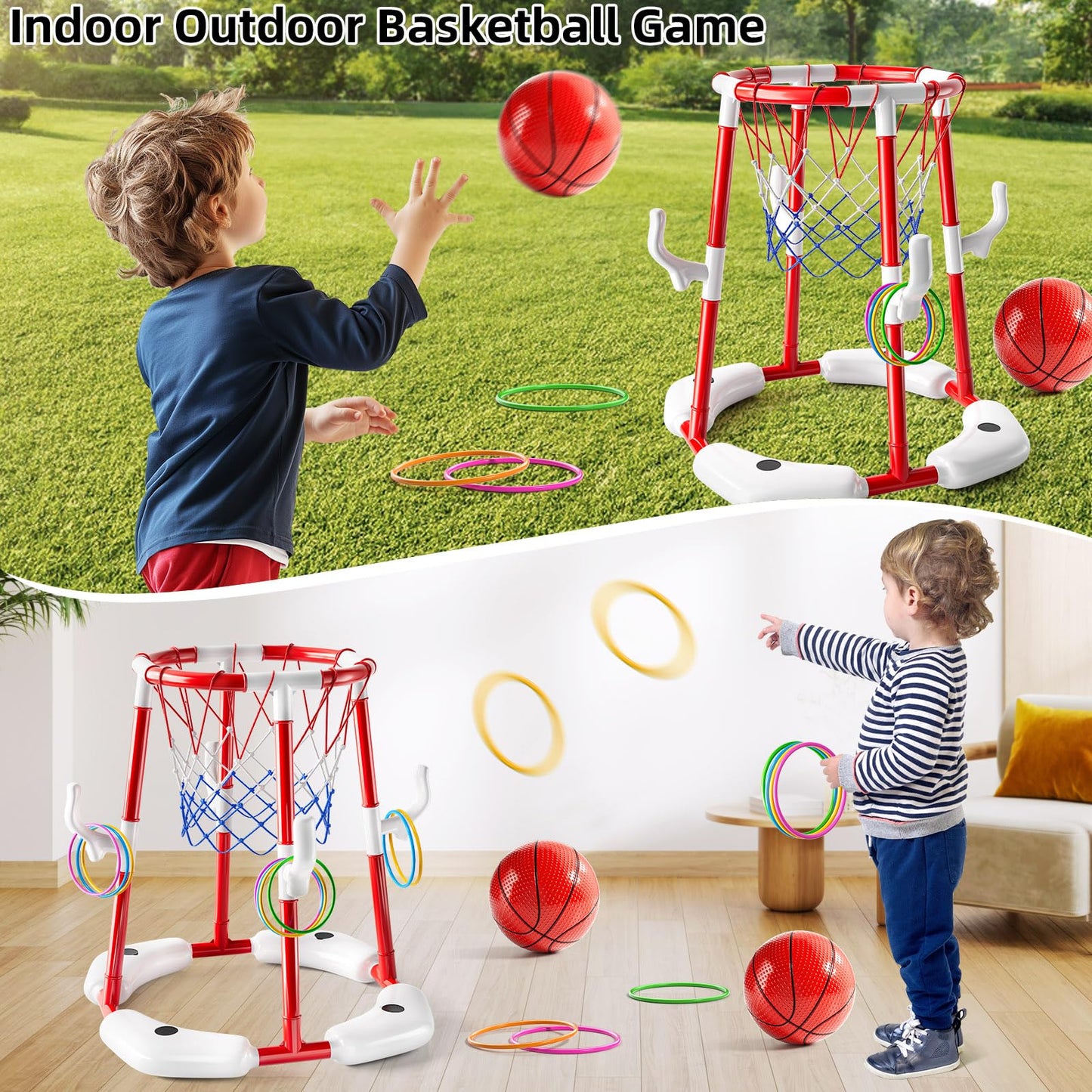 NIPLOOOW Pool Basketball Hoop – 2-in-1 Floating Ring Game with 4 Balls & Pump