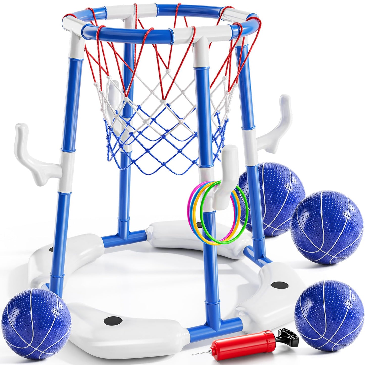 NIPLOOOW Pool Basketball Hoop - 2-in-1 Floating Ring Game with 4 Balls & Pump