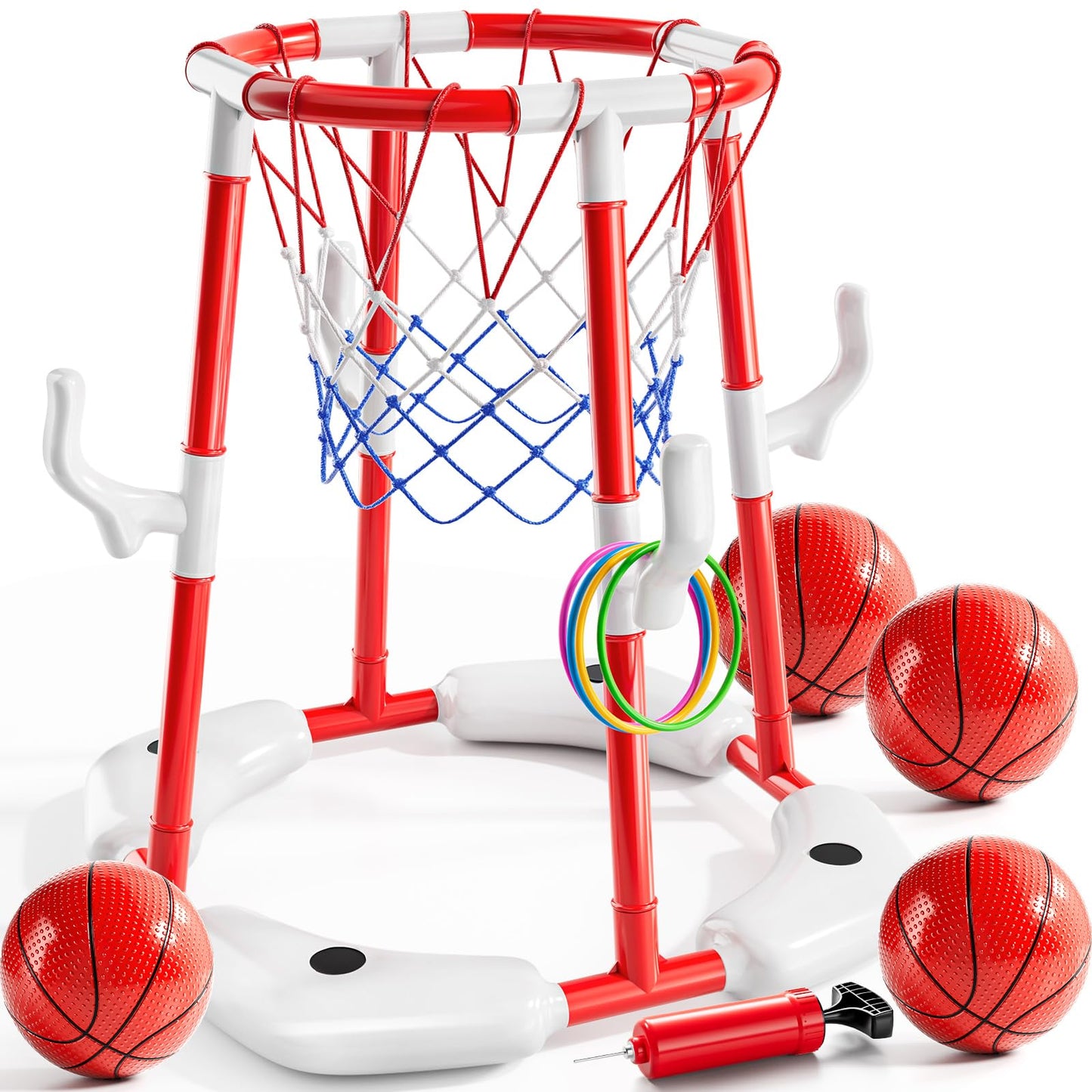 NIPLOOOW Pool Basketball Hoop – 2-in-1 Floating Ring Game with 4 Balls & Pump