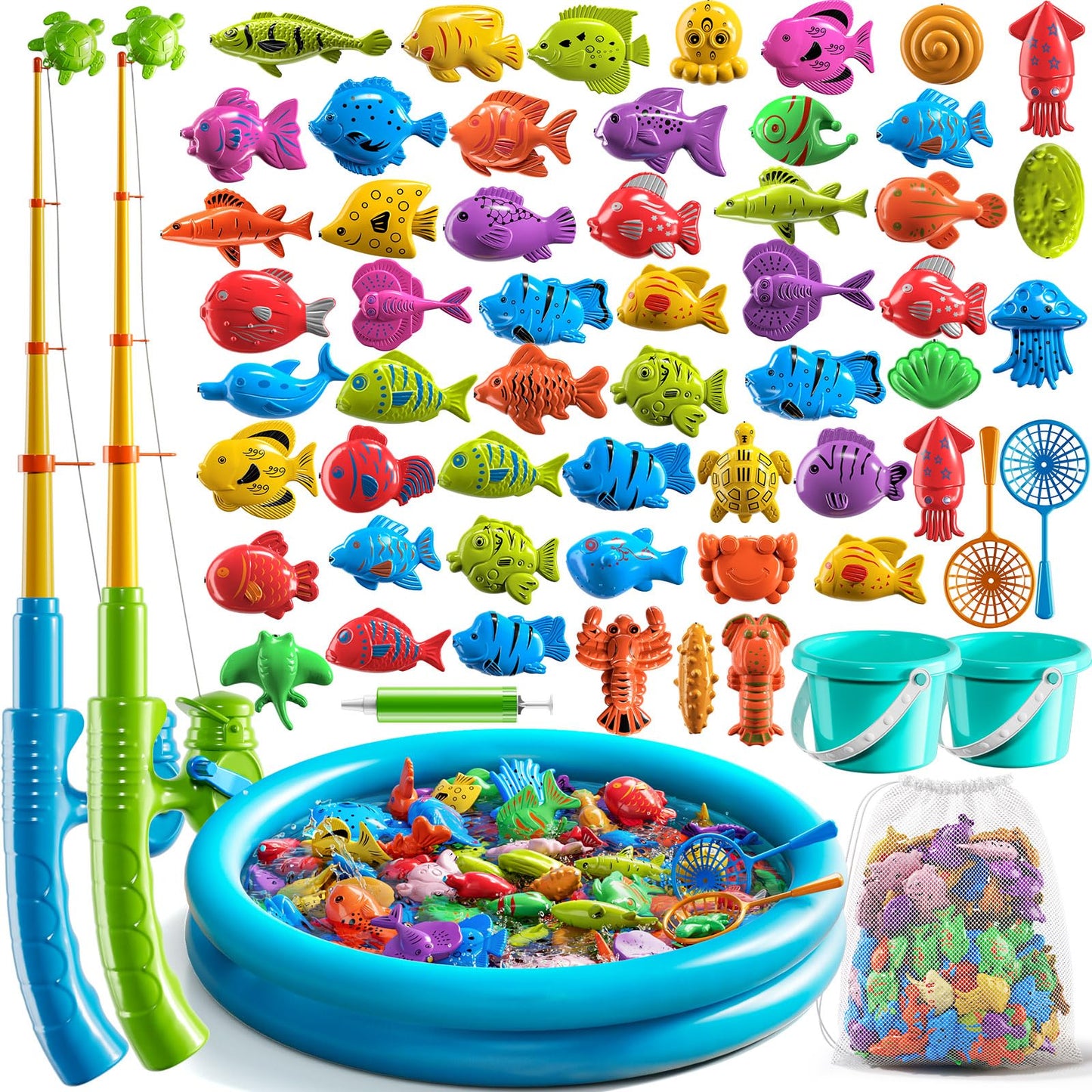 NIPLOOOW Pool Fishing Toys Games – Magnetic Fishing Set for Kids Aged 3-8