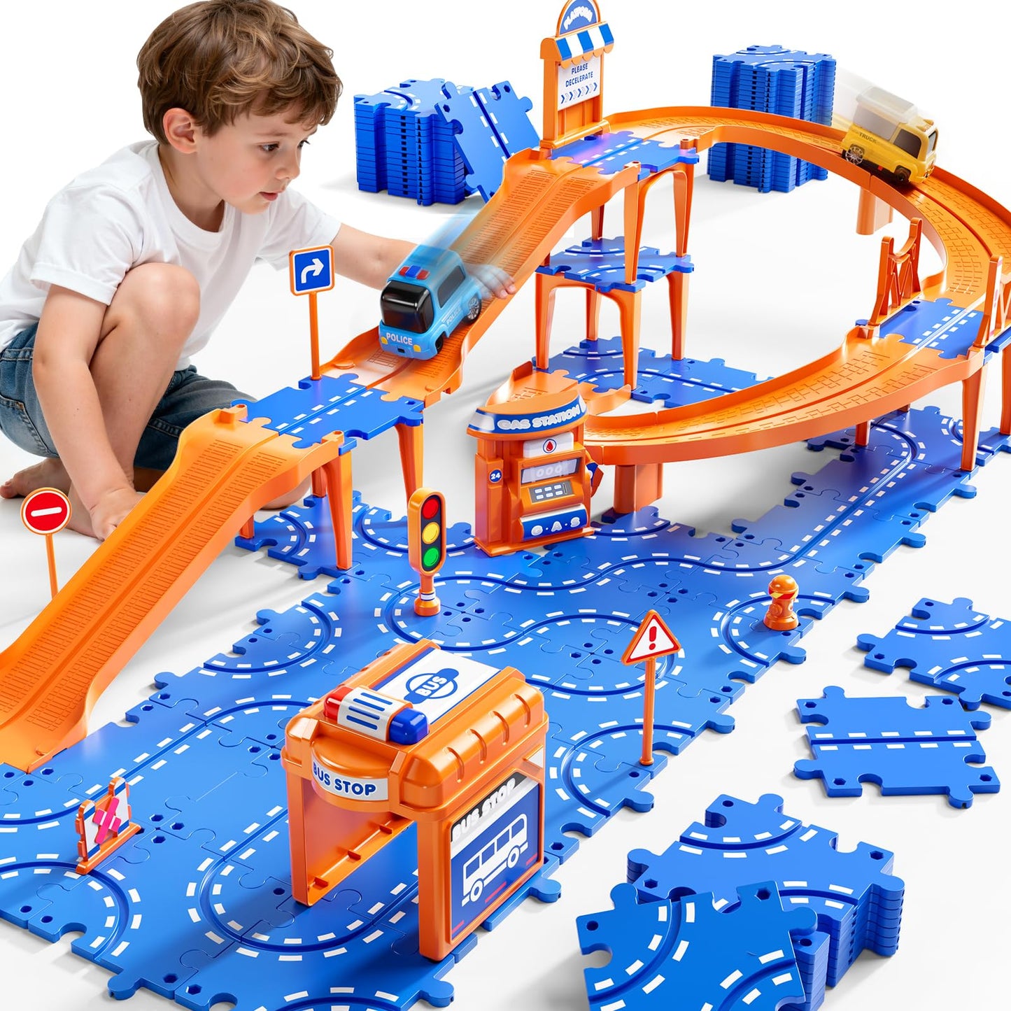 NIPLOOOW Puzzle Race Car Track Set – 57-Piece Floor Toy for Kids Aged 3-8