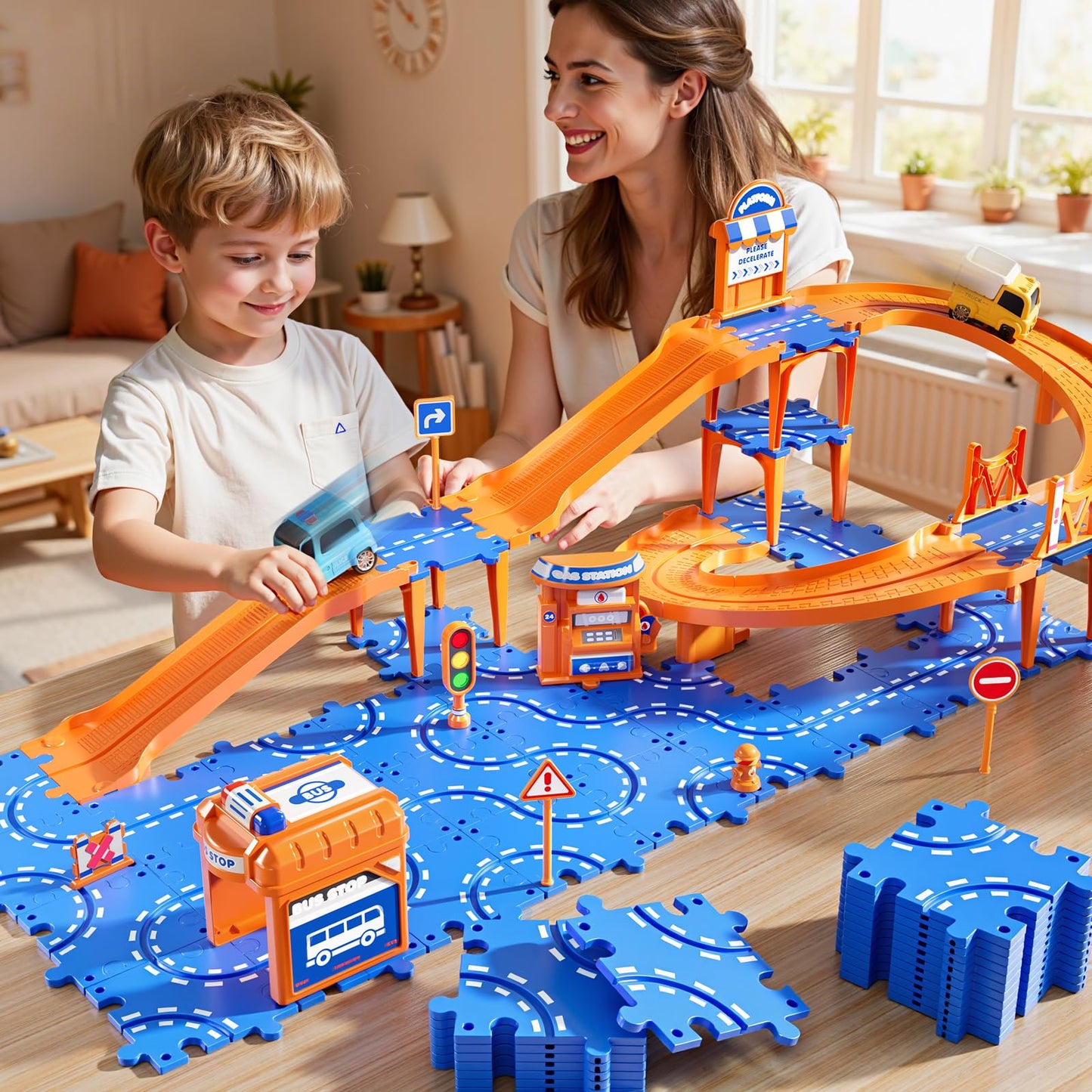 NIPLOOOW Puzzle Race Car Track Set – 57-Piece Floor Toy for Kids Aged 3-8