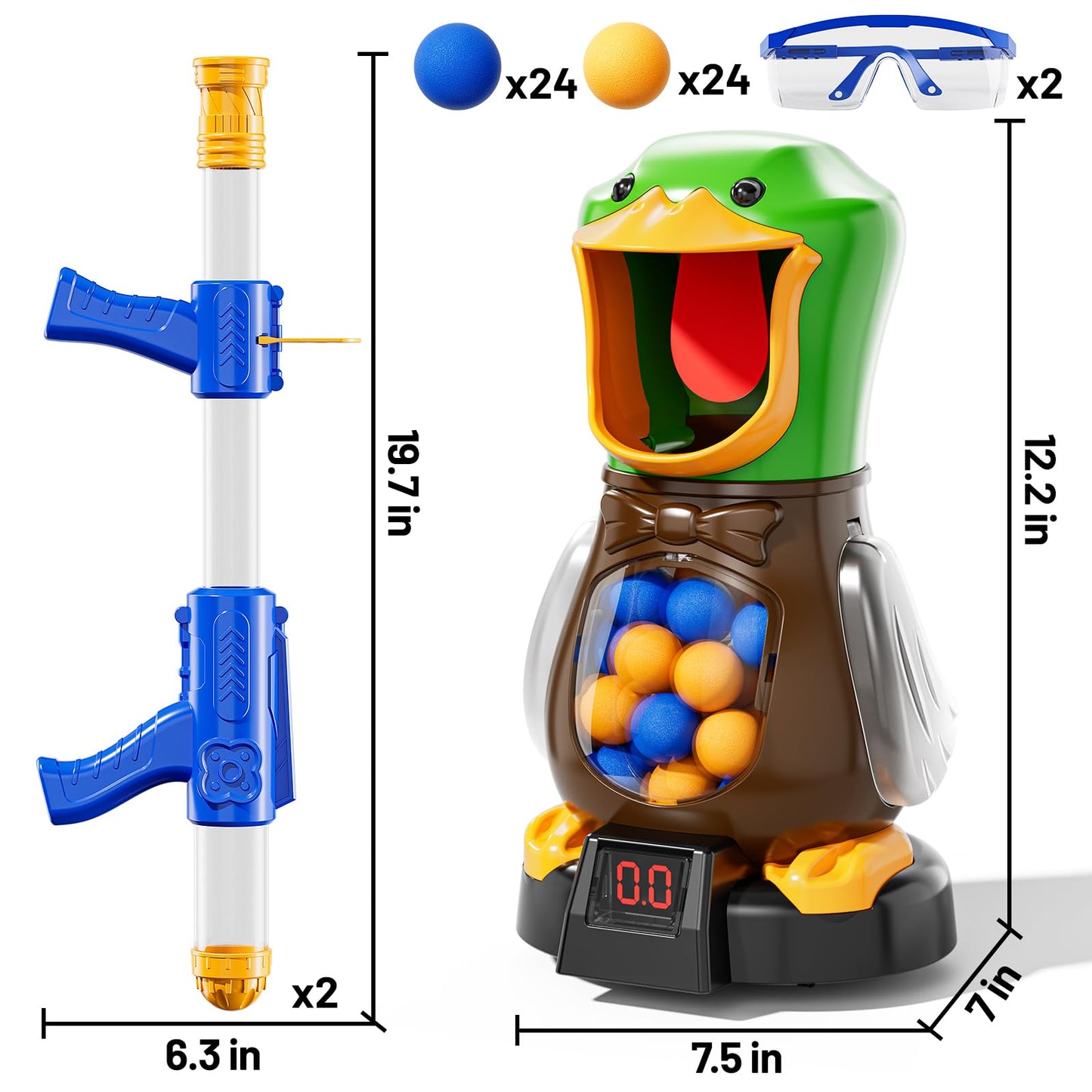 NIPLOOOW Duck Shooting Toy for Kids 3-8 – Movable Target Game with 2 Air Pump Launchers, LCD Score & 48 Foam Balls