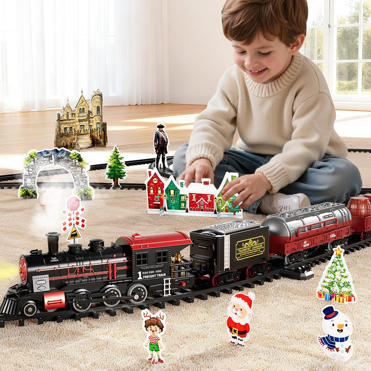 NIPLOOOW Train Set for Toddlers (Ages 3-8) — Lights, Sounds & Smoke for Christmas Tree