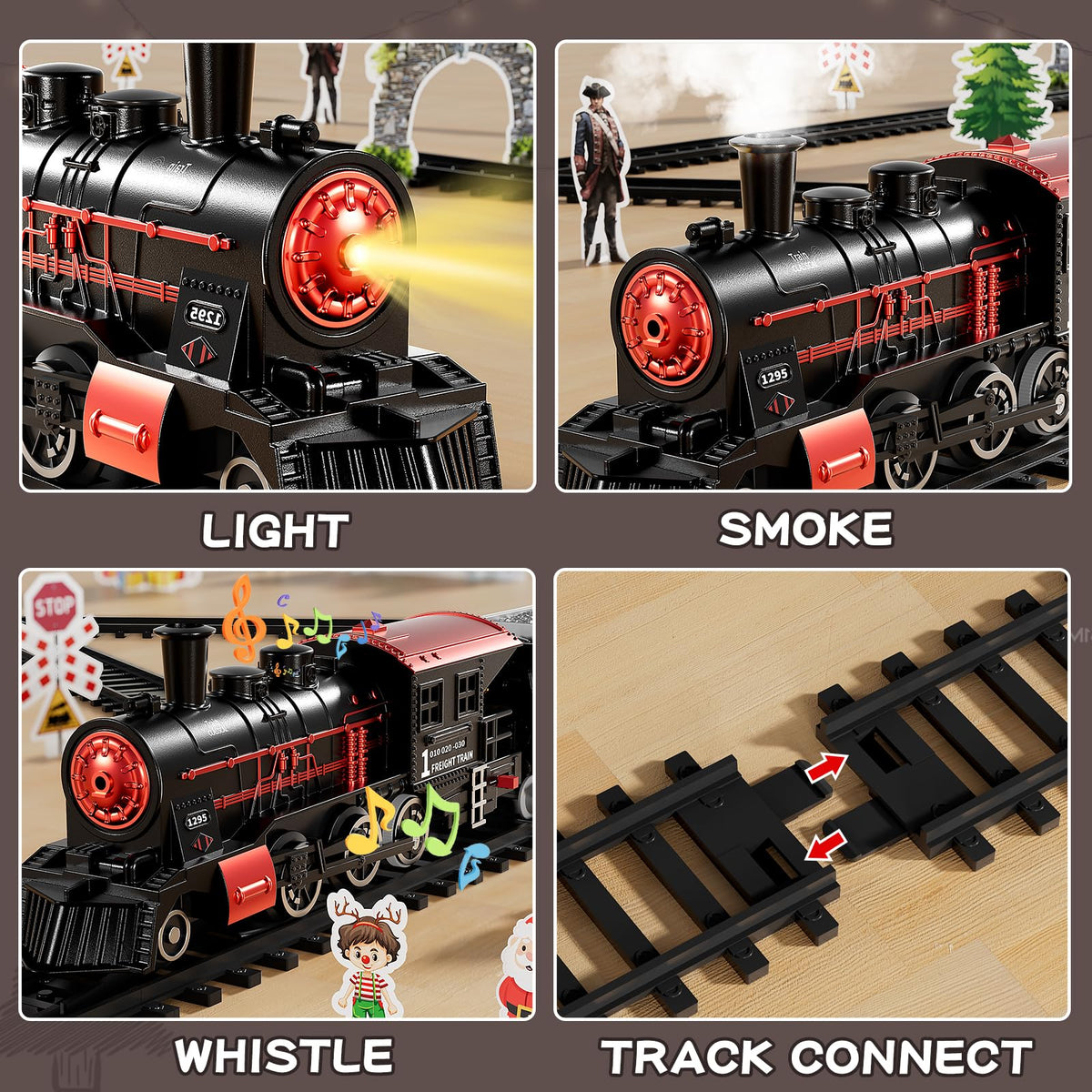 NIPLOOOW Train Set for Toddlers (Ages 3-8) — Lights, Sounds & Smoke for Christmas Tree