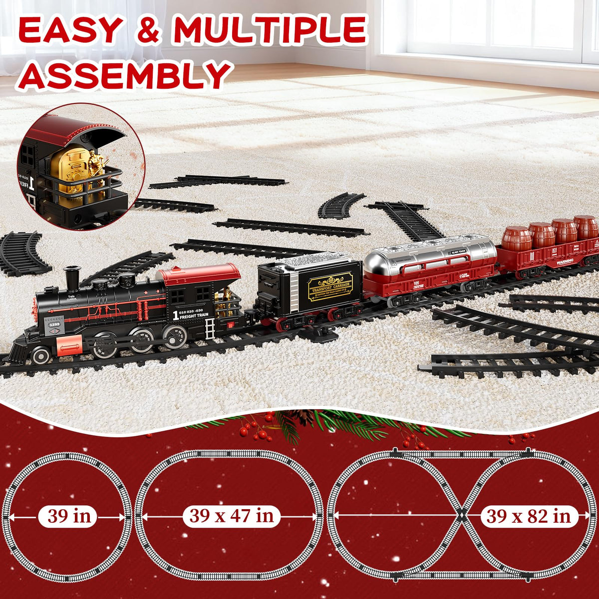NIPLOOOW Train Set for Toddlers (Ages 3-8) — Lights, Sounds & Smoke for Christmas Tree