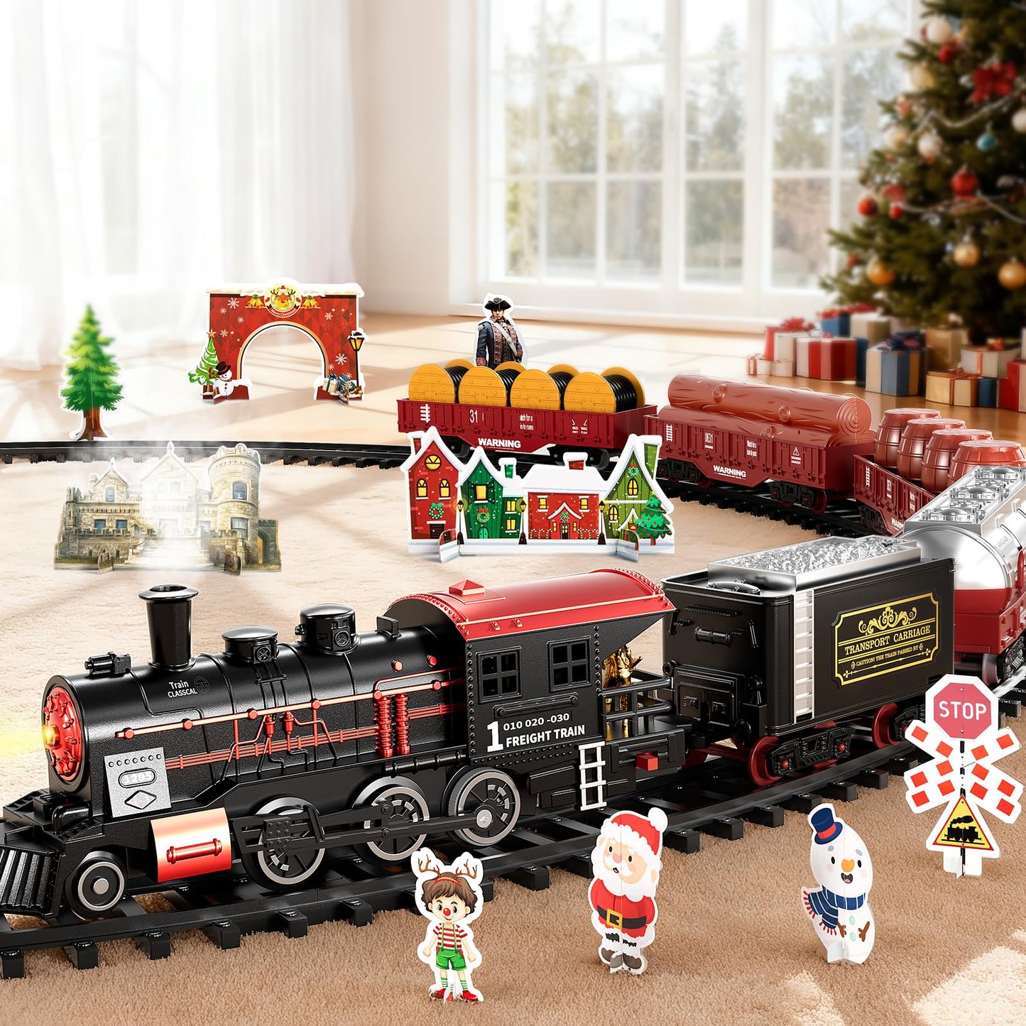 NIPLOOOW Train Set for Toddlers (Ages 3-8) — Lights, Sounds & Smoke for Christmas Tree