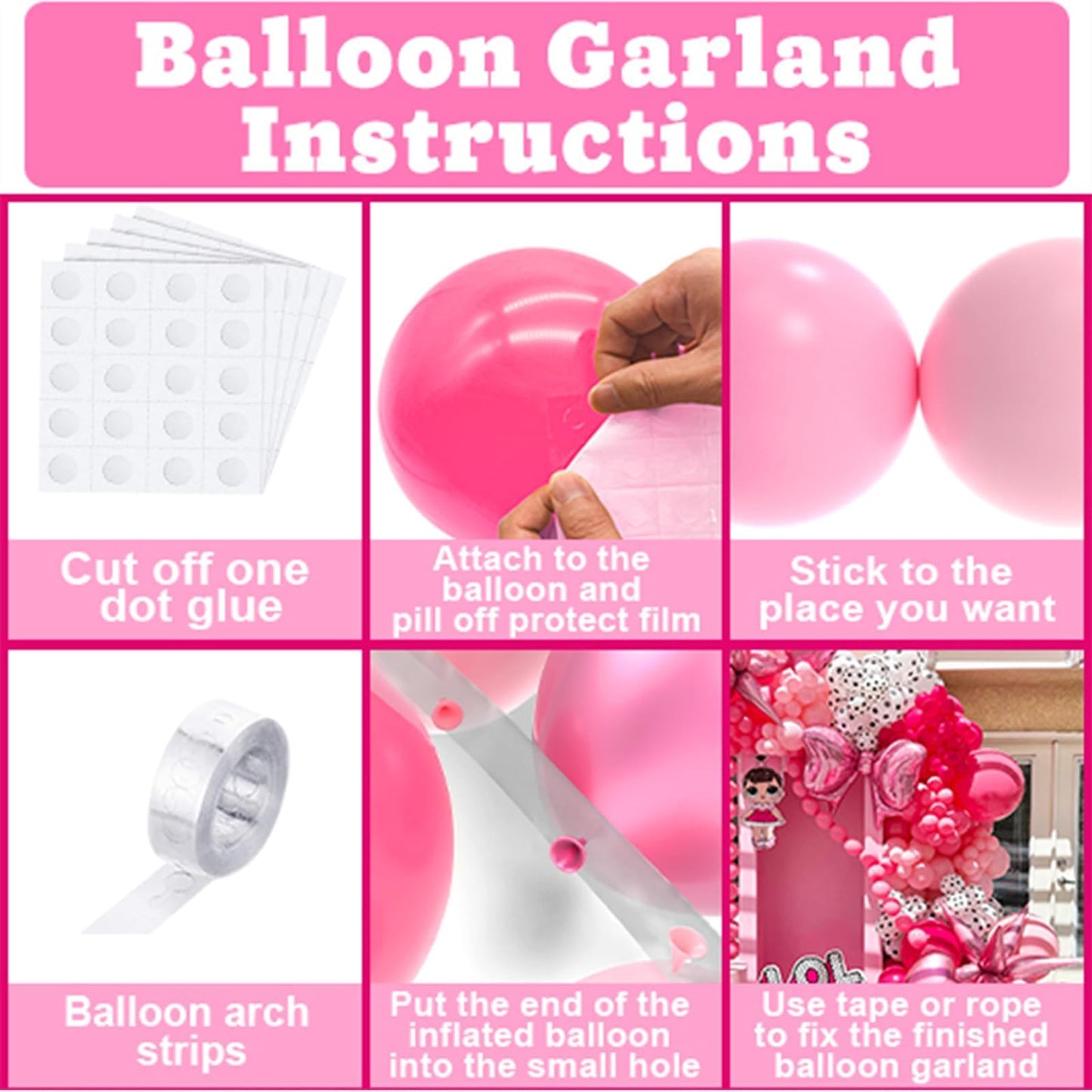 NISOCY Pink Balloons Garland Arch Kit – 124pc Mixed-Size Balloons for Weddings, Valentine’s Day & Party Decor