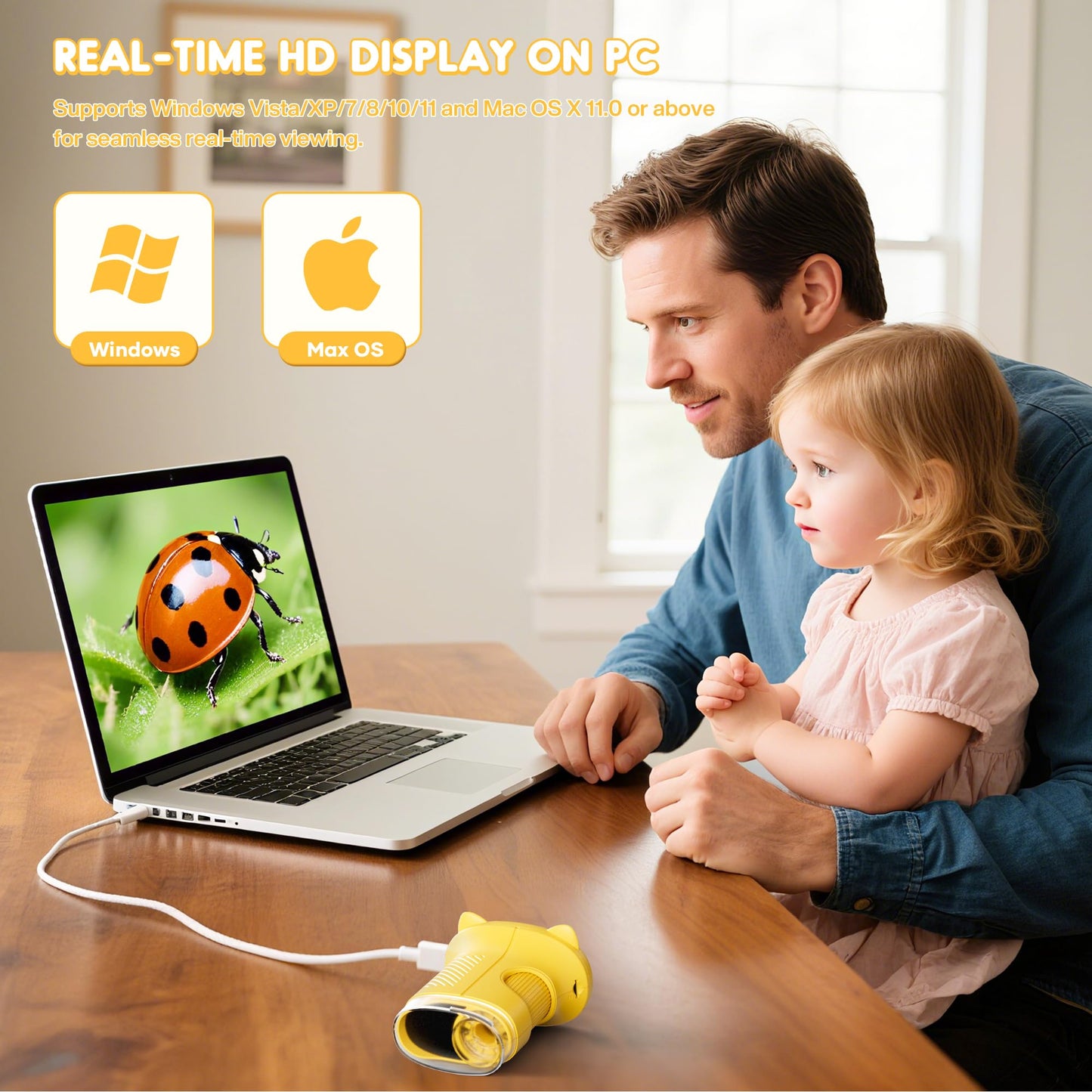 Nisumkey Wonderquest 1000X Handheld Digital Microscope for Kids – 2.0 IPS Screen, 8 LED Lights, Portable STEM Gift