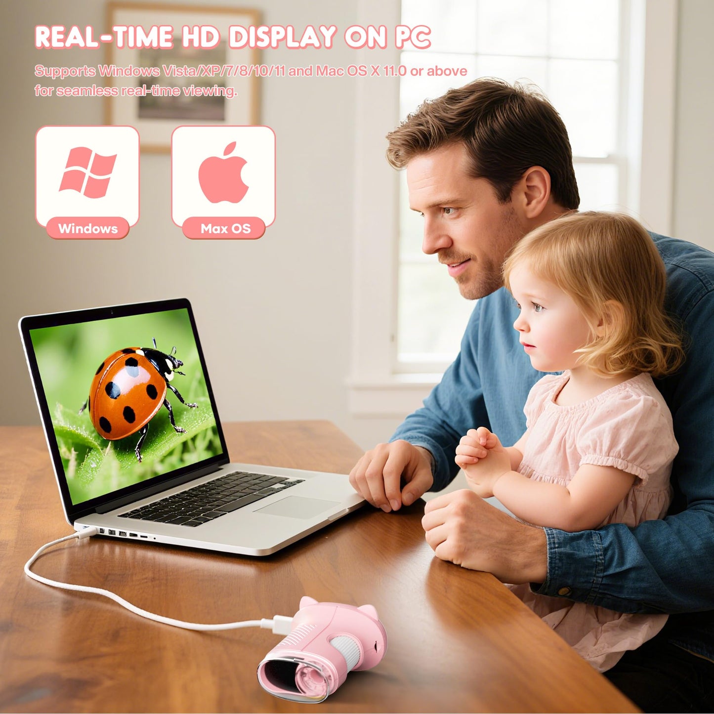 Nisumkey Wonderquest 1000X Handheld Digital Microscope – 2.0-Inch IPS Screen STEM Toy