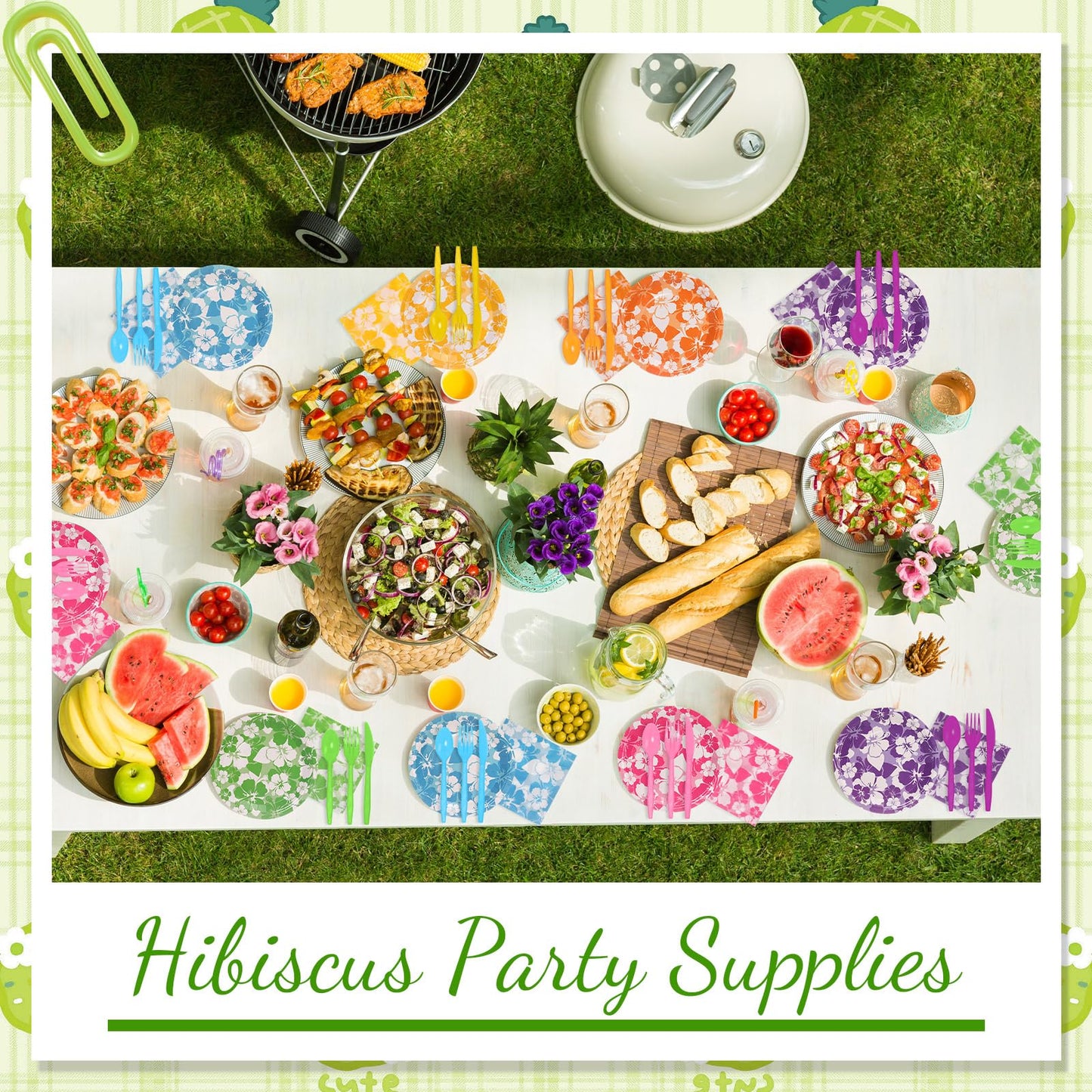 Ninitial 240 Pcs Hibiscus Party Plates & Utensils Set for Luau & Tropical Parties – Serves 48 Guests