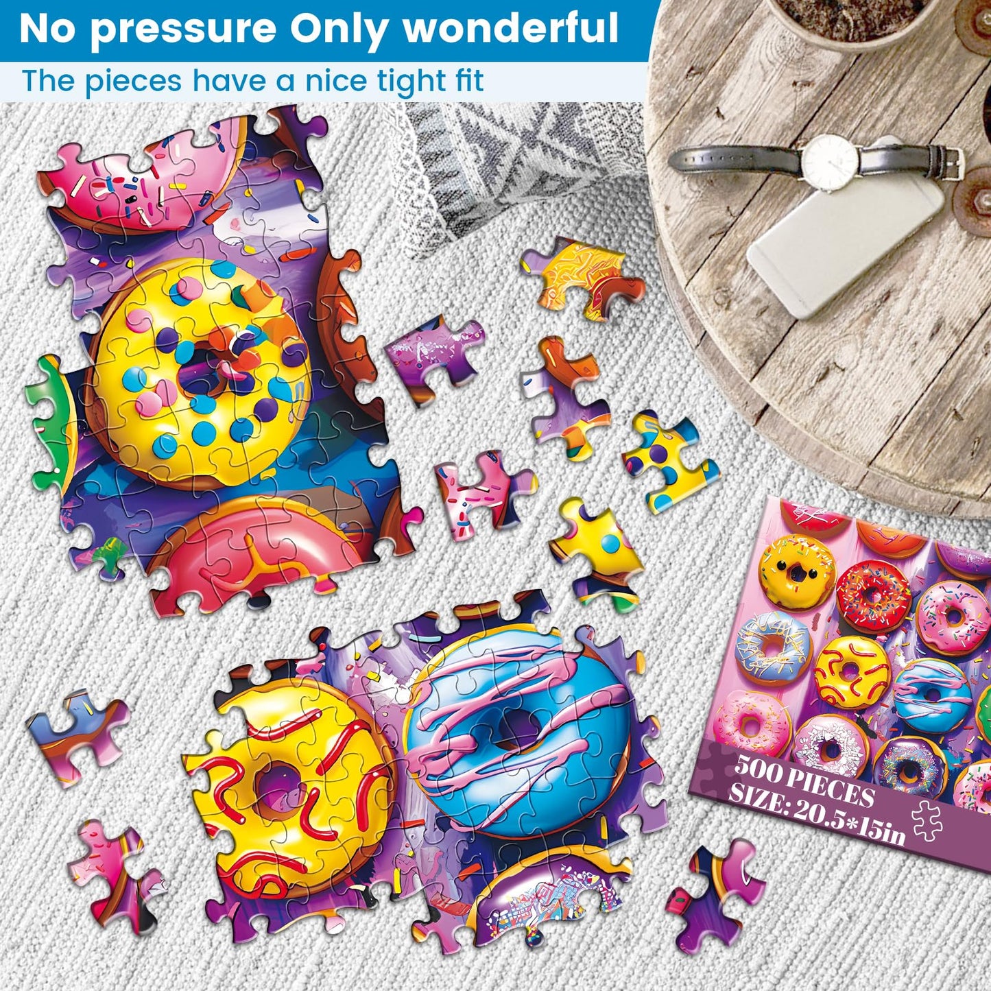Nitktaia 500-Piece Colorful Donuts Puzzle for Adults – Recycled Cardboard, Glossy Finish