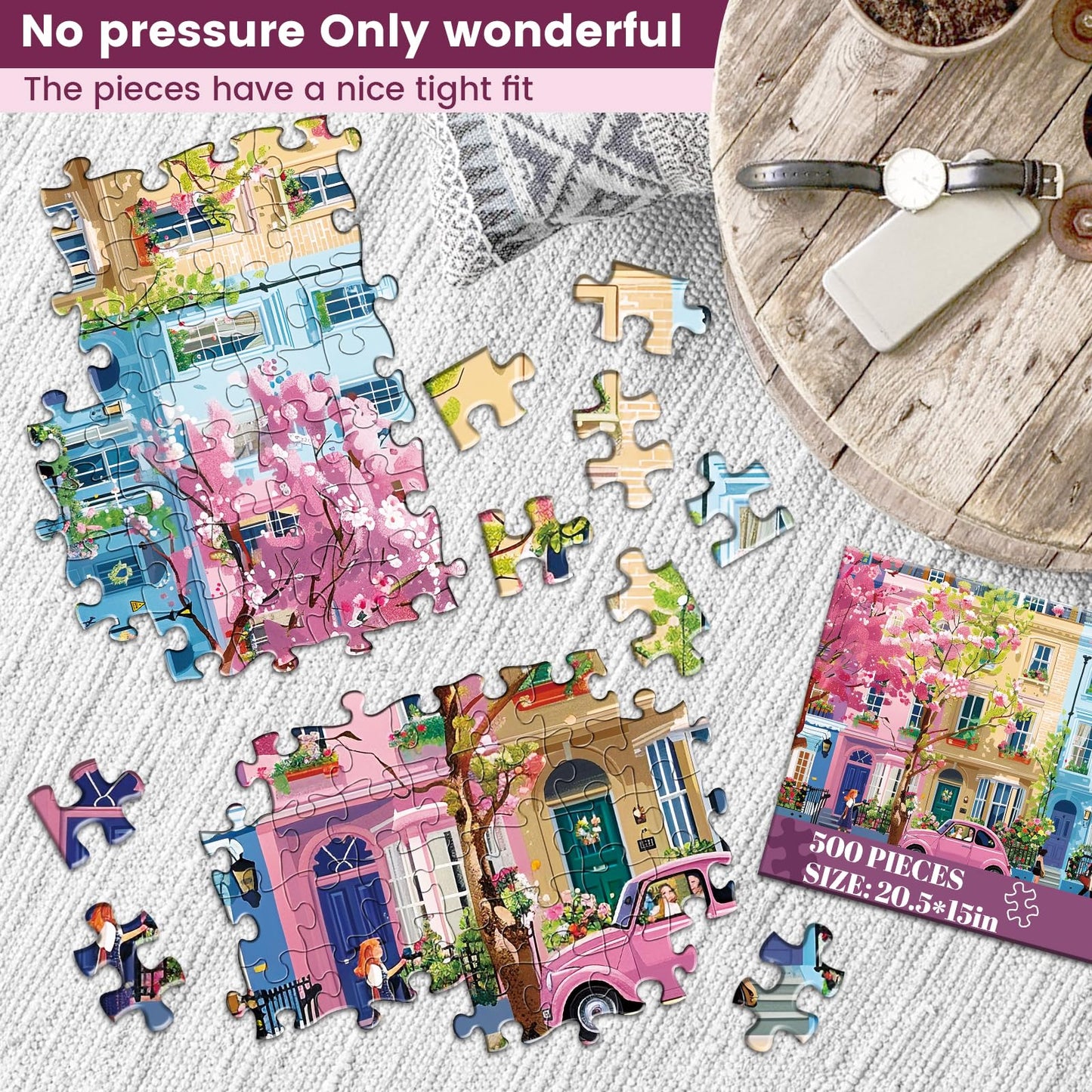 Nitktaia 500 Pieces Jigsaw Puzzle – Spring Street for Adults | Recycled Cardboard, Glossy Finish, 20.5 x 15 in