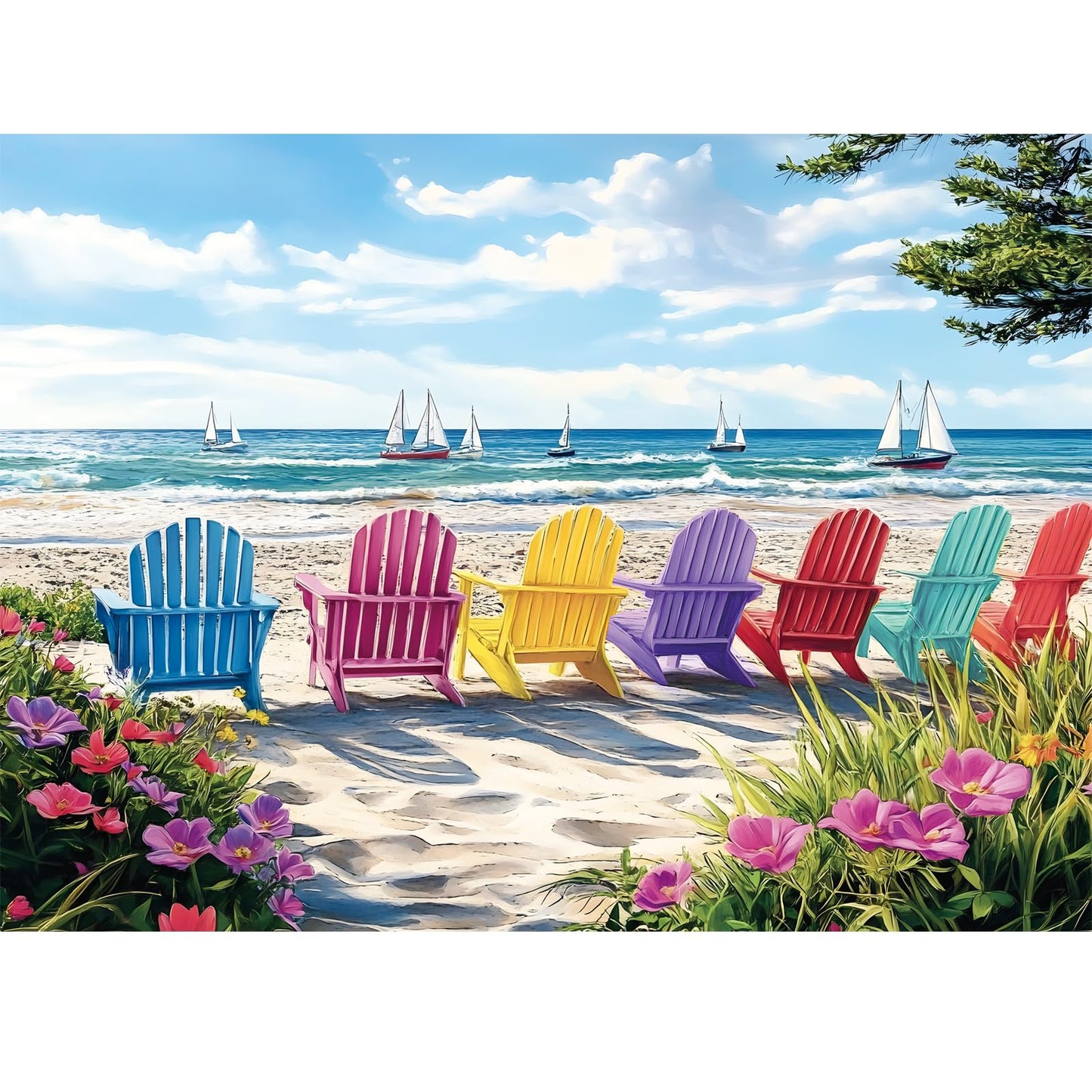 Nitktaia 500-Piece Puzzle for Adults – Hawaiian Beach Rainbow Chair, Recycled Paper Jigsaw 20.5 x 15 in