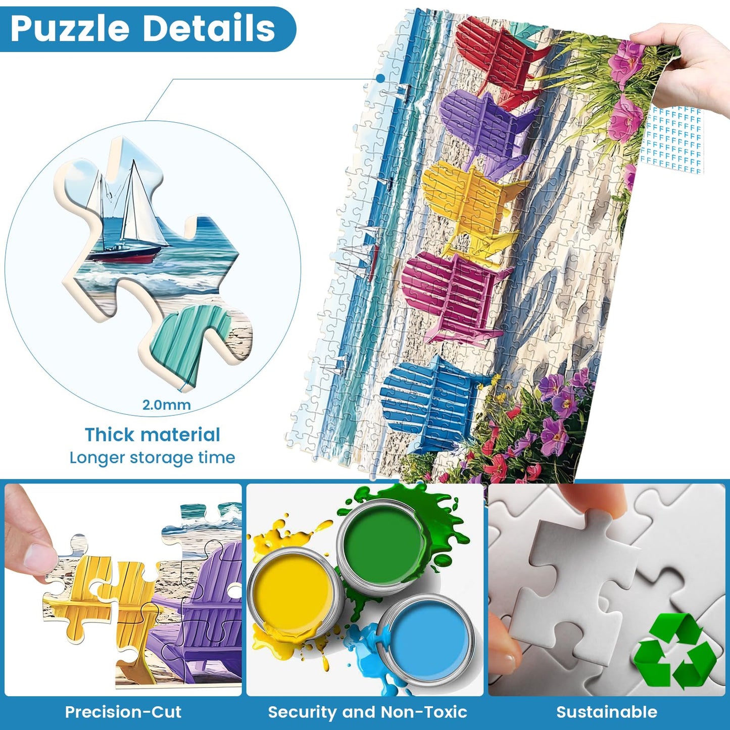 Nitktaia 500-Piece Puzzle for Adults – Hawaiian Beach Rainbow Chair, Recycled Paper Jigsaw 20.5 x 15 in