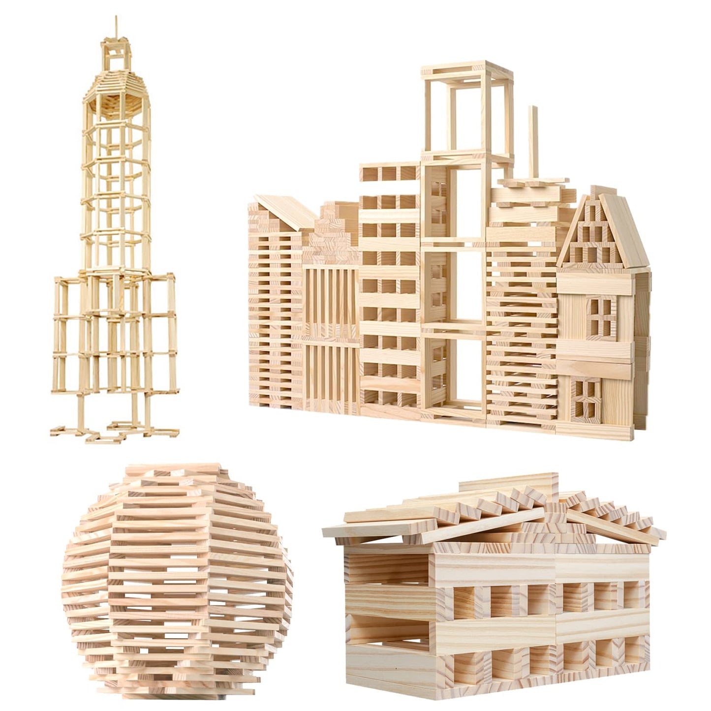 NiToy Wooden Plank Building Blocks – 200PCS Montessori STEM Sensory Toy for Kids