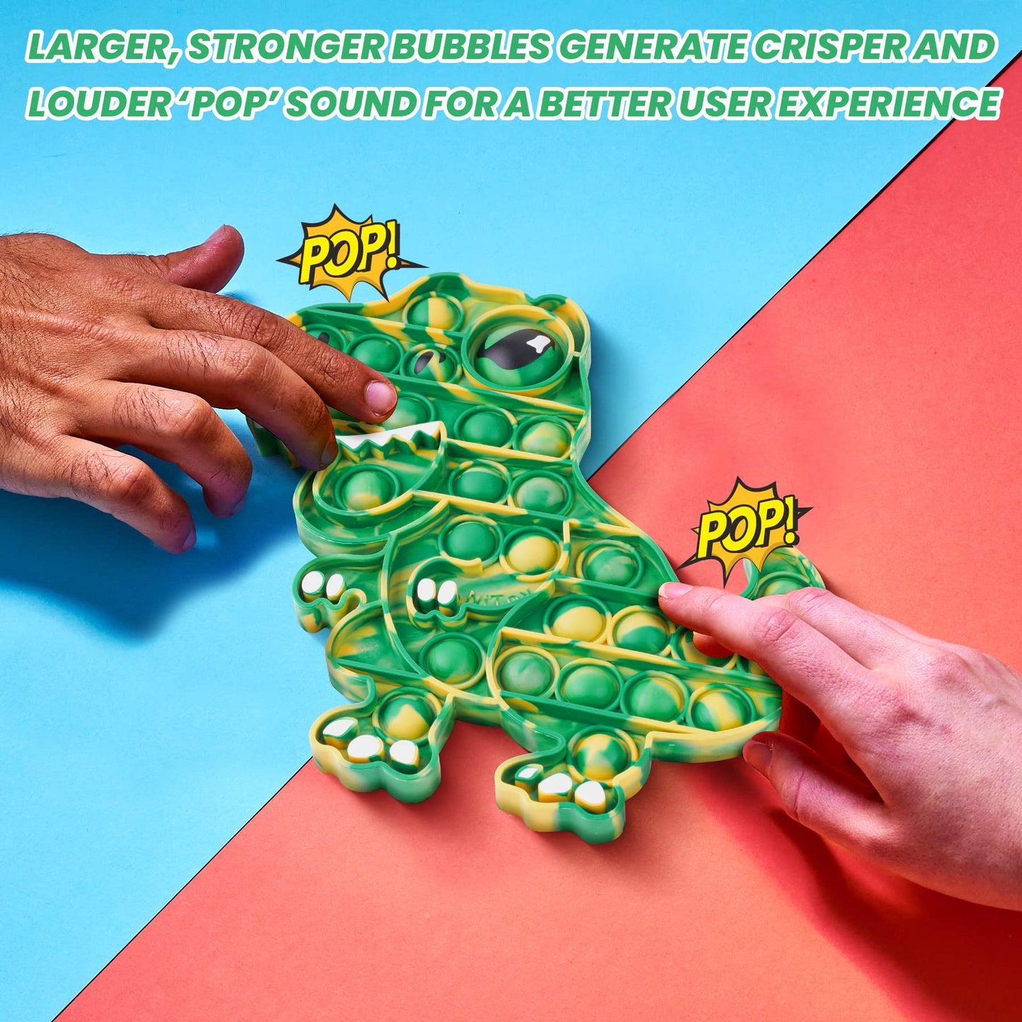 NiToy Dinosaur Push Pop Bubble Fidget Toy – Large Silicone T-Rex with Eye Print