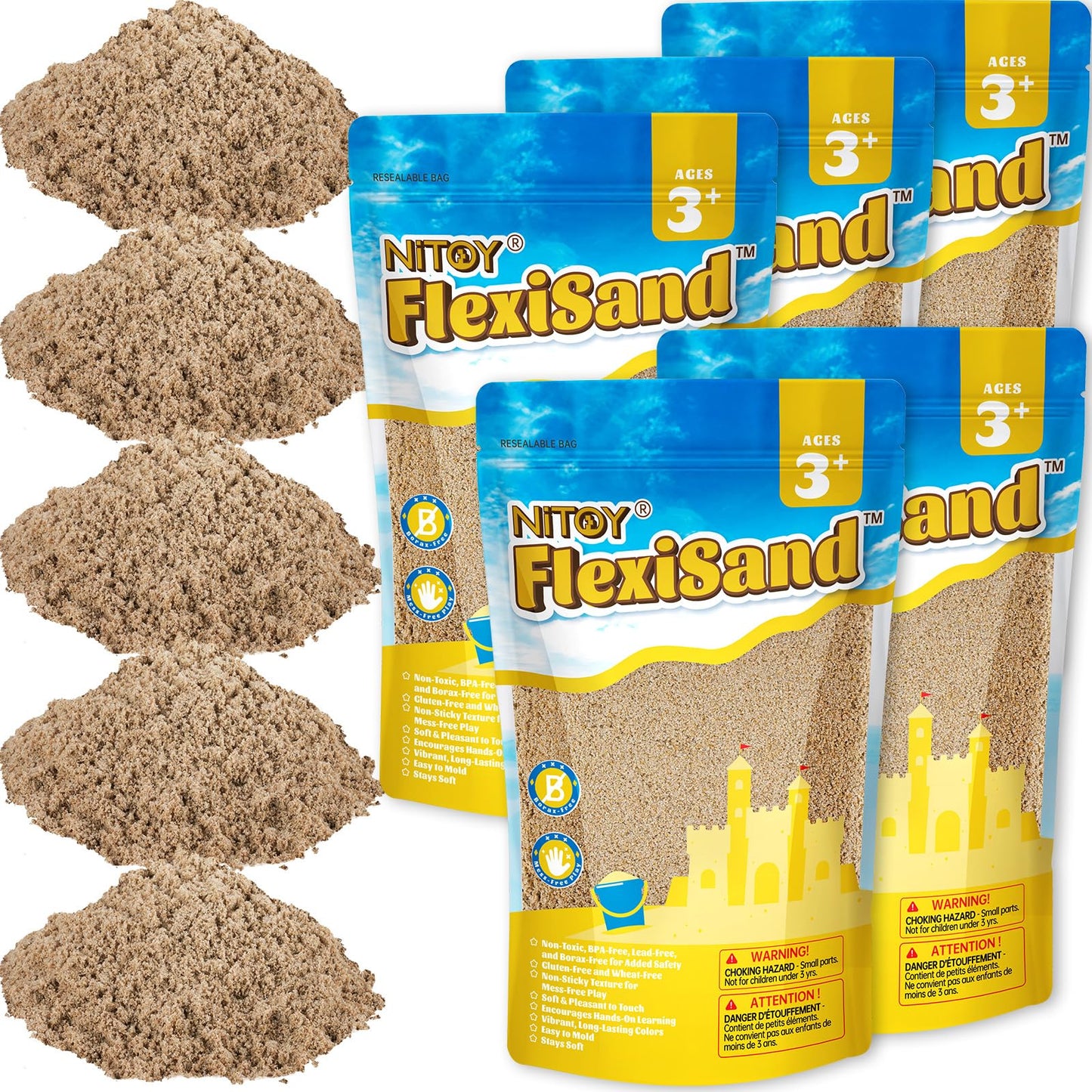 NiToy FlexiSand 11lb Bulk Pack – Moldable, Self-Sticking Sand That Never Dries Out for Kids 3+