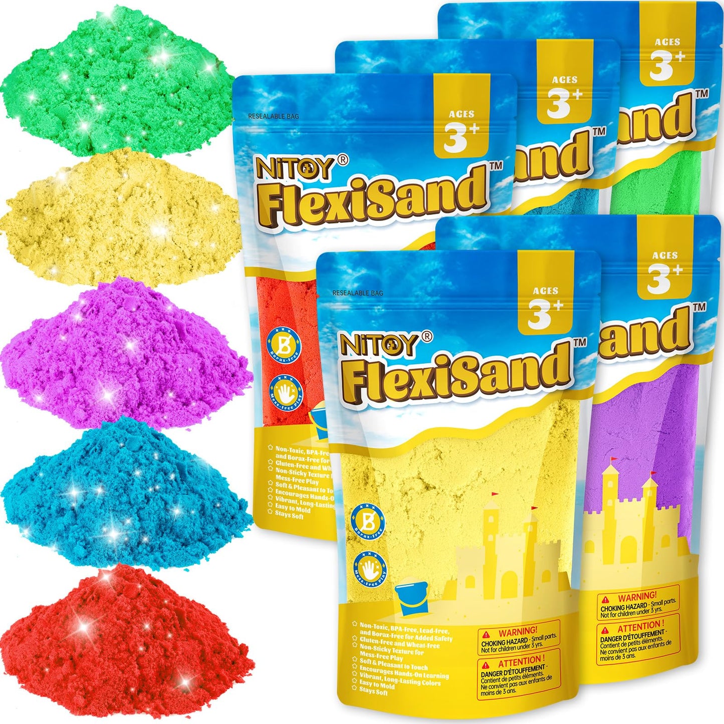 NiToy FlexiSand Value Pack – 11lbs of 5-Colored Self-Sticking Sand
