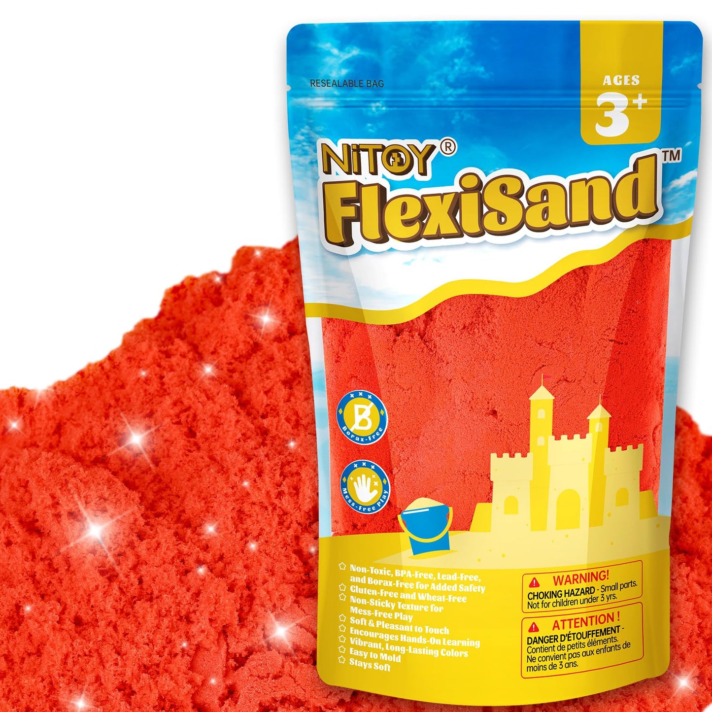 NiToy FlexiSand 2.2Lbs Red – Never Dries Out Sensory Sand for Kids 3+